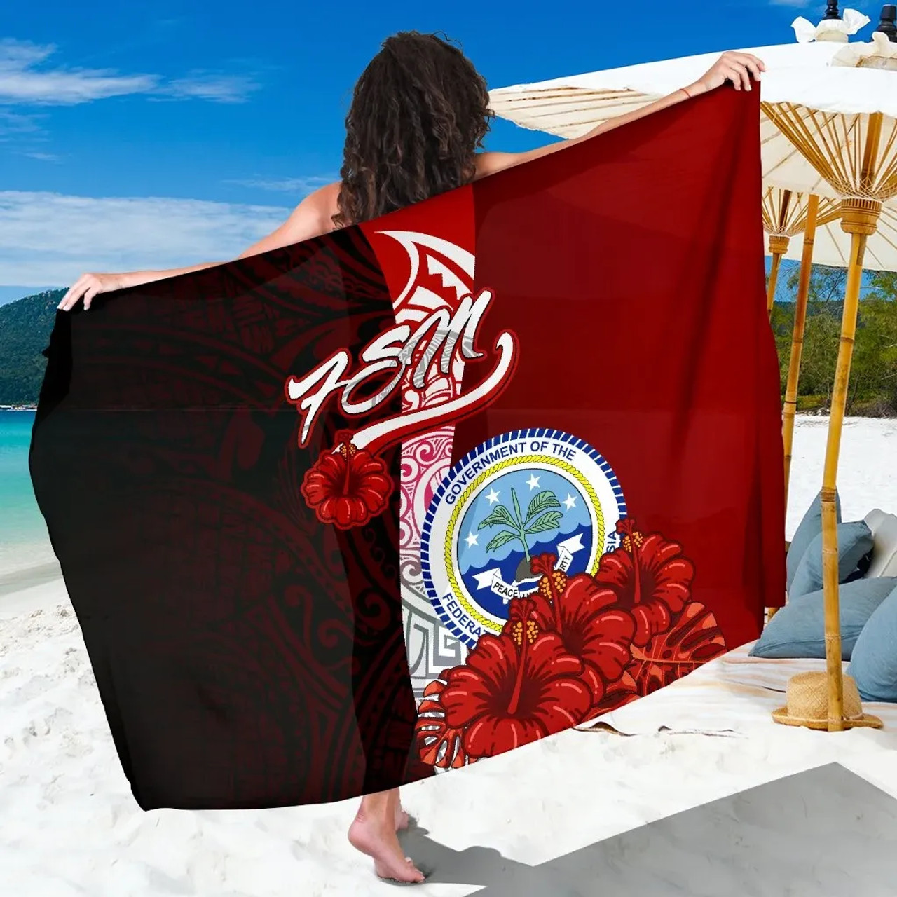 Federated States Of Micronesia Sarong - Coat Of Arm With Hibiscus 1