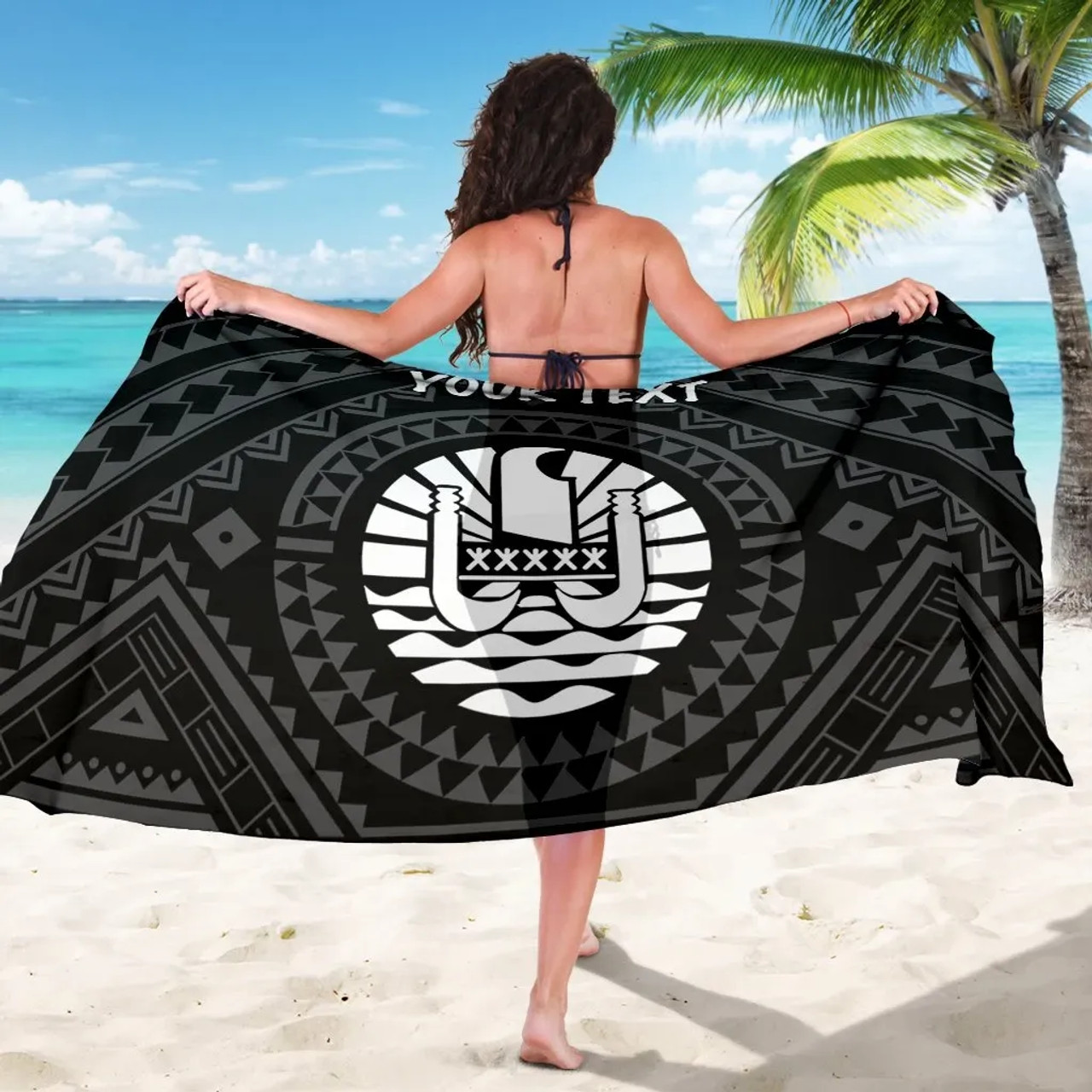 Tahiti Personalised Sarong - Tahiti Seal In Polynesian Tattoo Style (Black) 3