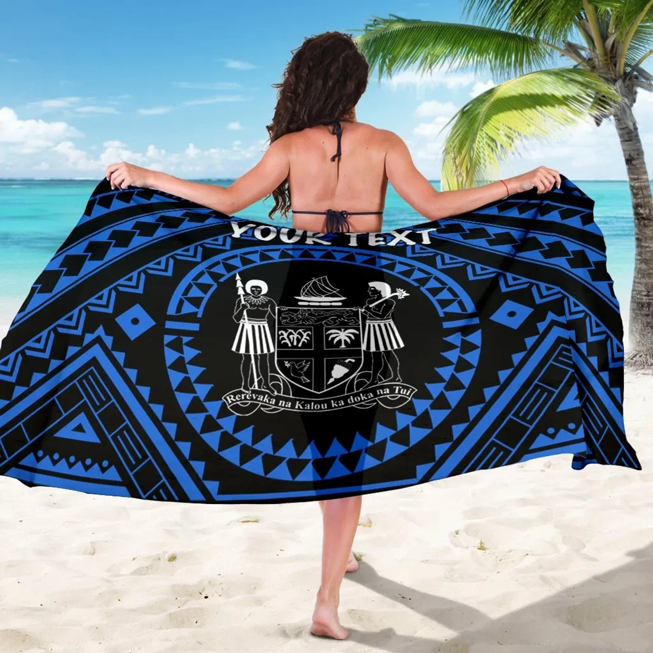 Fiji Personalised Sarong - Fiji Seal With Polynesian Tattoo Style ( Blue) 4