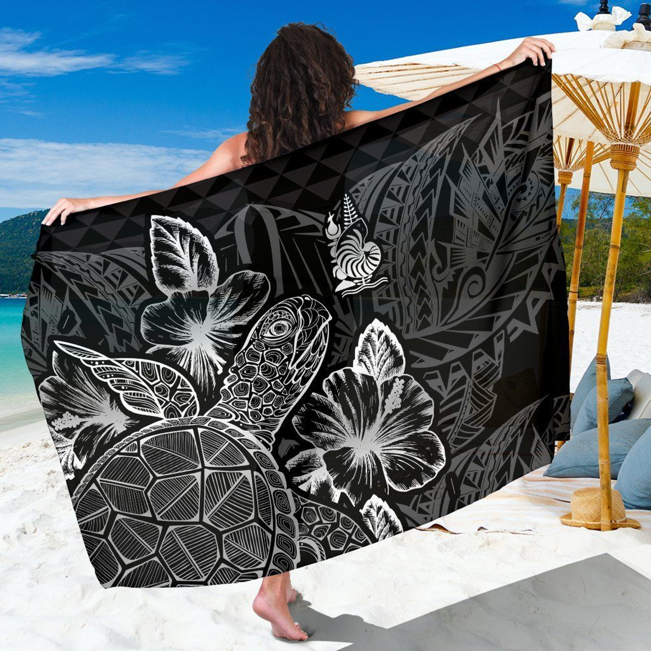 New Caledonia Sarong - Turtle Hibiscus Pattern 1