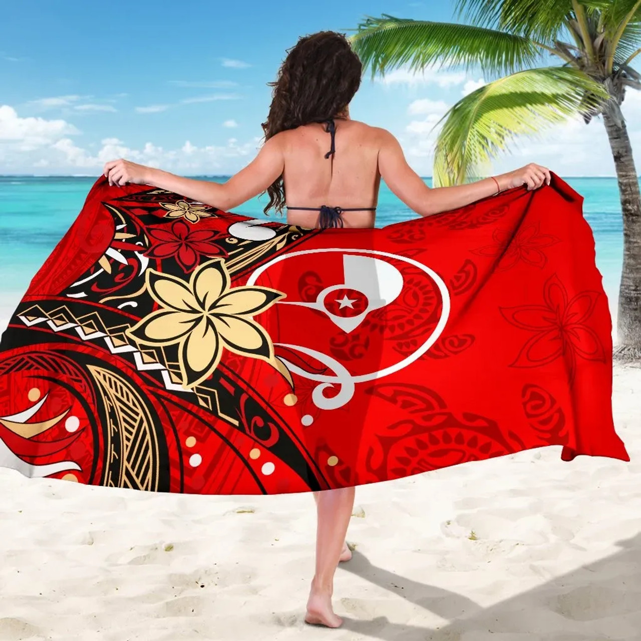 Yap Sarong - Tribal Flower With Special Turtles Red Color 5