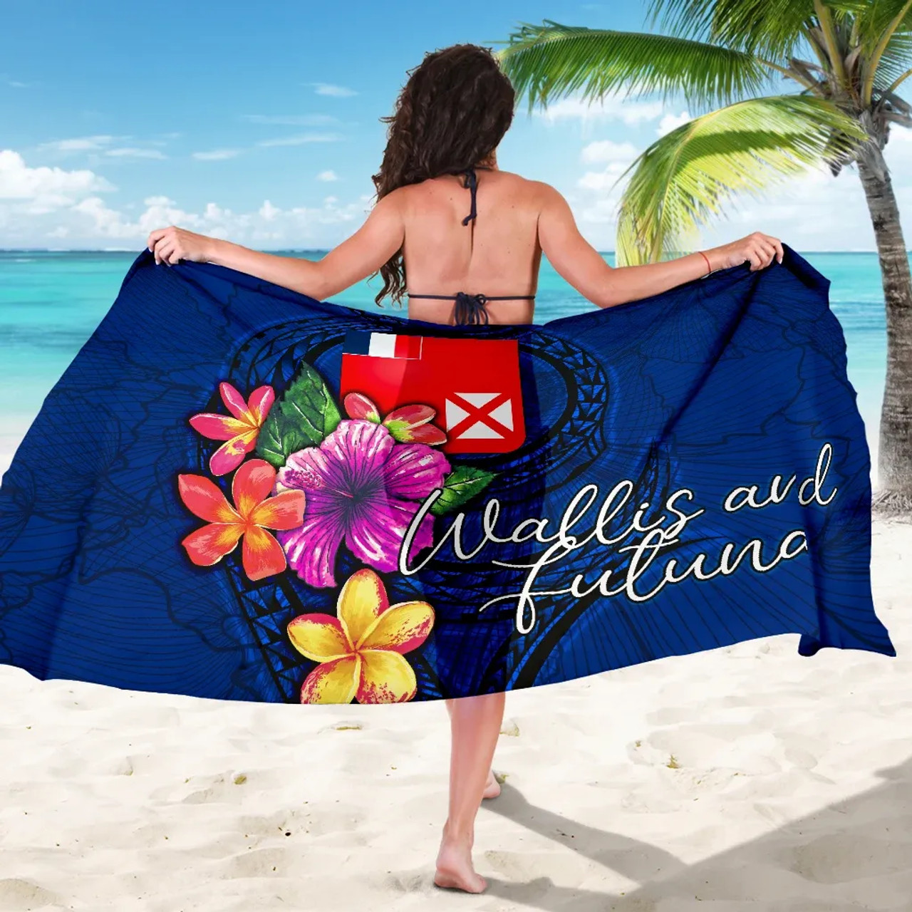 Wallis and Futuna Polynesian Sarong - Floral With Seal Blue 5