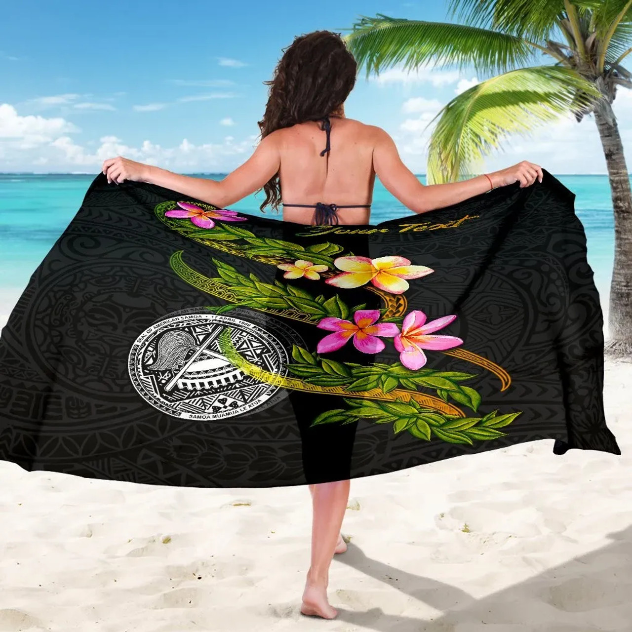 American Samoa Polynesian Custom Personalised Sarong - Plumeria Tribal 5