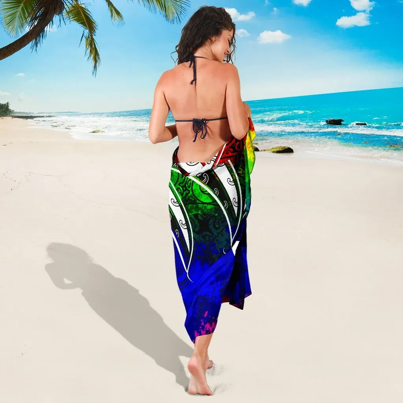 Hawaii Polynesian Sarong - Tropical Leaf Rainbow Color 3