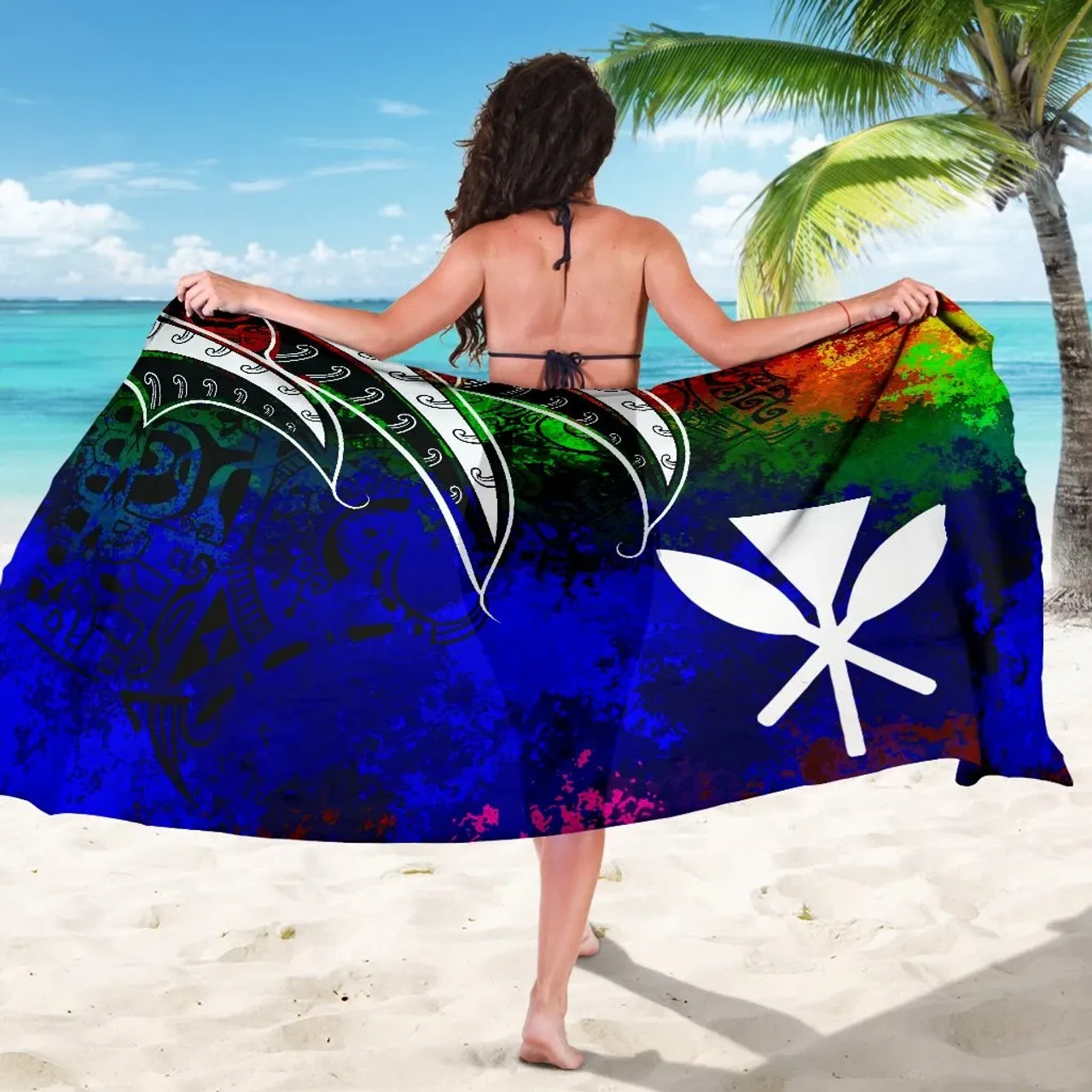 Hawaii Polynesian Sarong - Tropical Leaf Rainbow Color 5