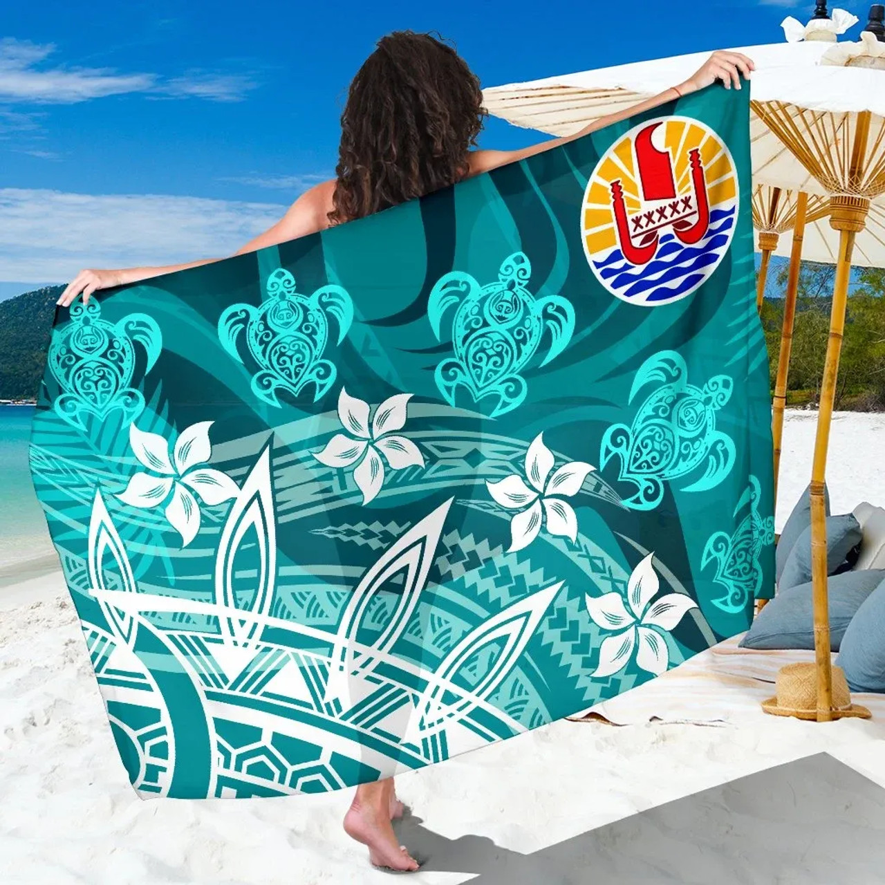 Tahiti Sarong - Turtle Around Flower 1