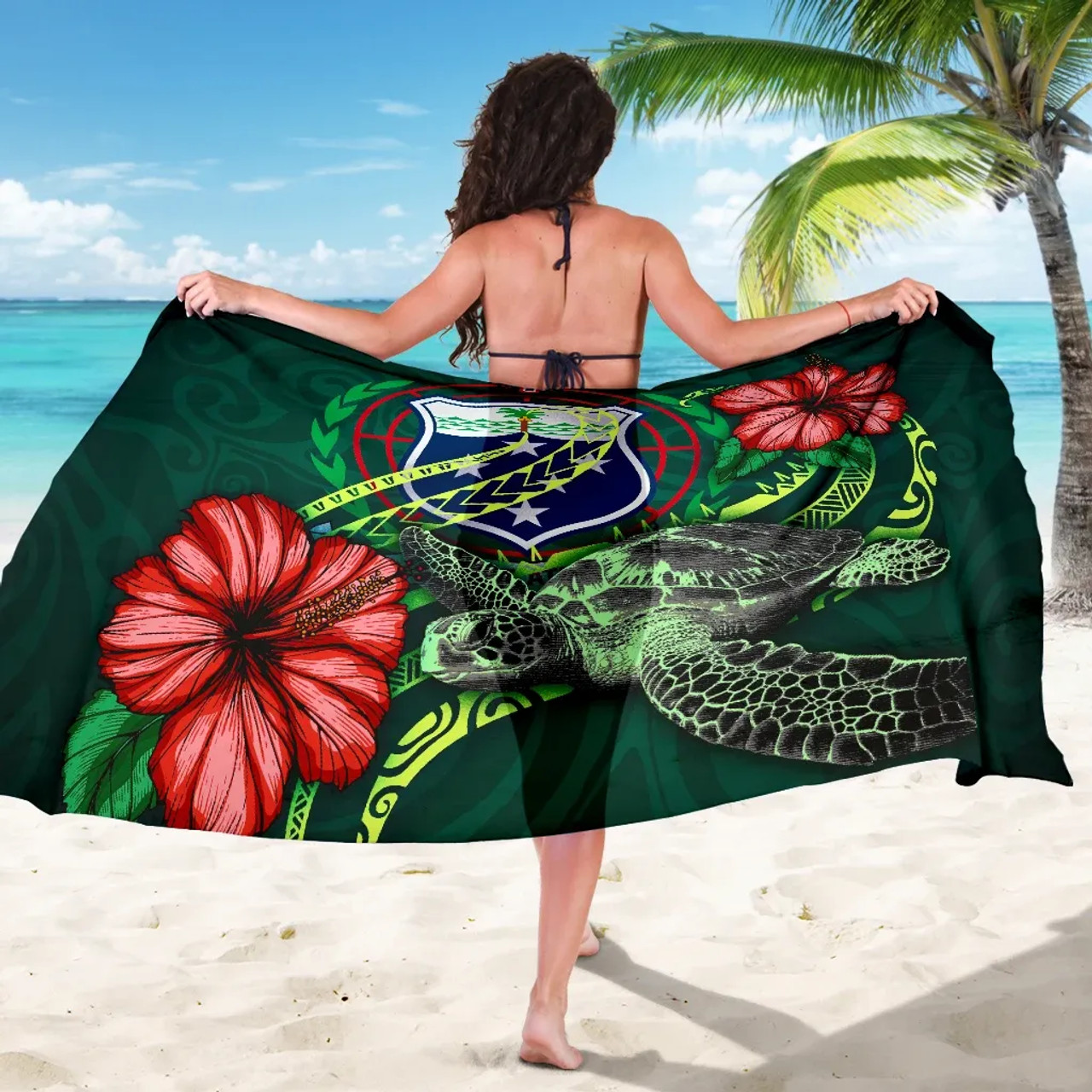 Samoa Polynesian Sarong - Green Turtle Hibiscus 5