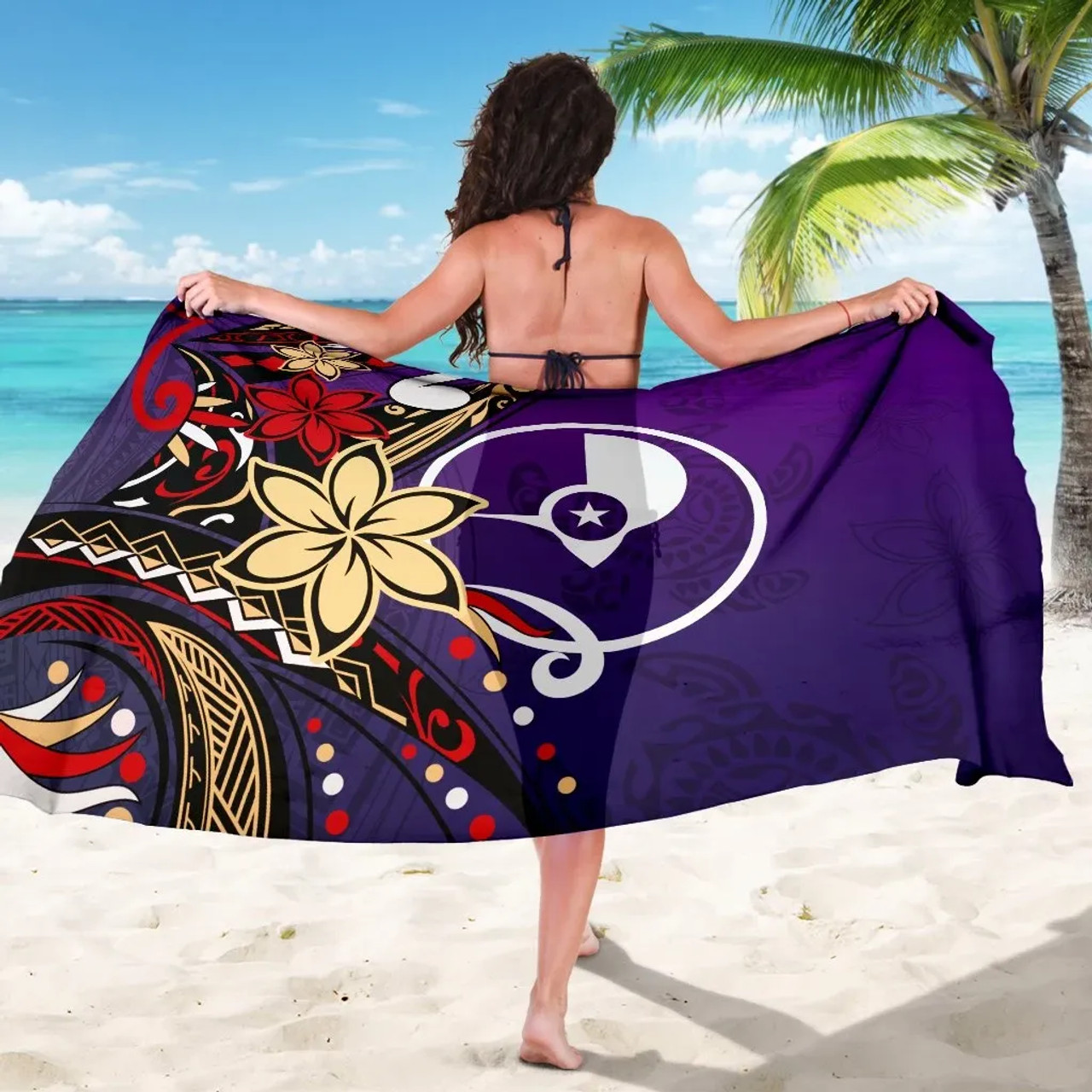 Yap Sarong - Tribal Flower With Special Turtles Purple Color 5