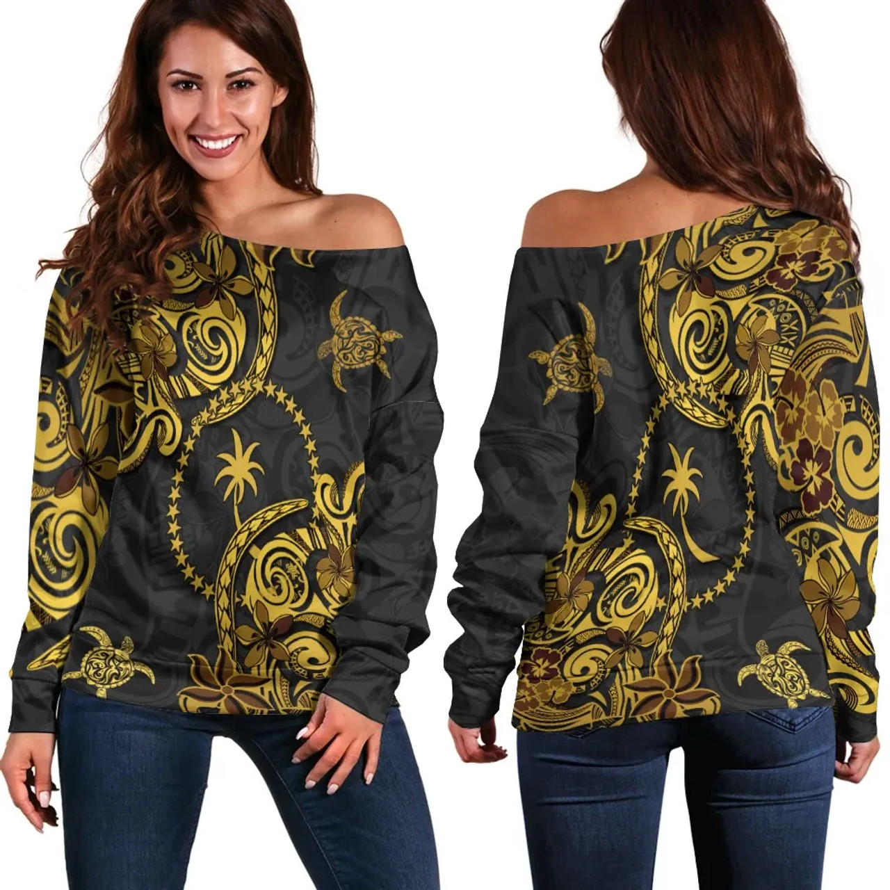 Chuuk State Women Off Shoulder Sweaters - Abstract Style 1