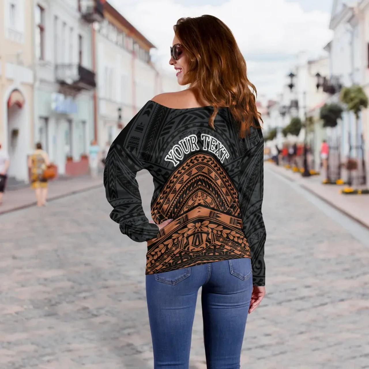 Yap Custom Personalised Women Off Shoulder Sweaters - Tribal Pattern Hibiscus 3