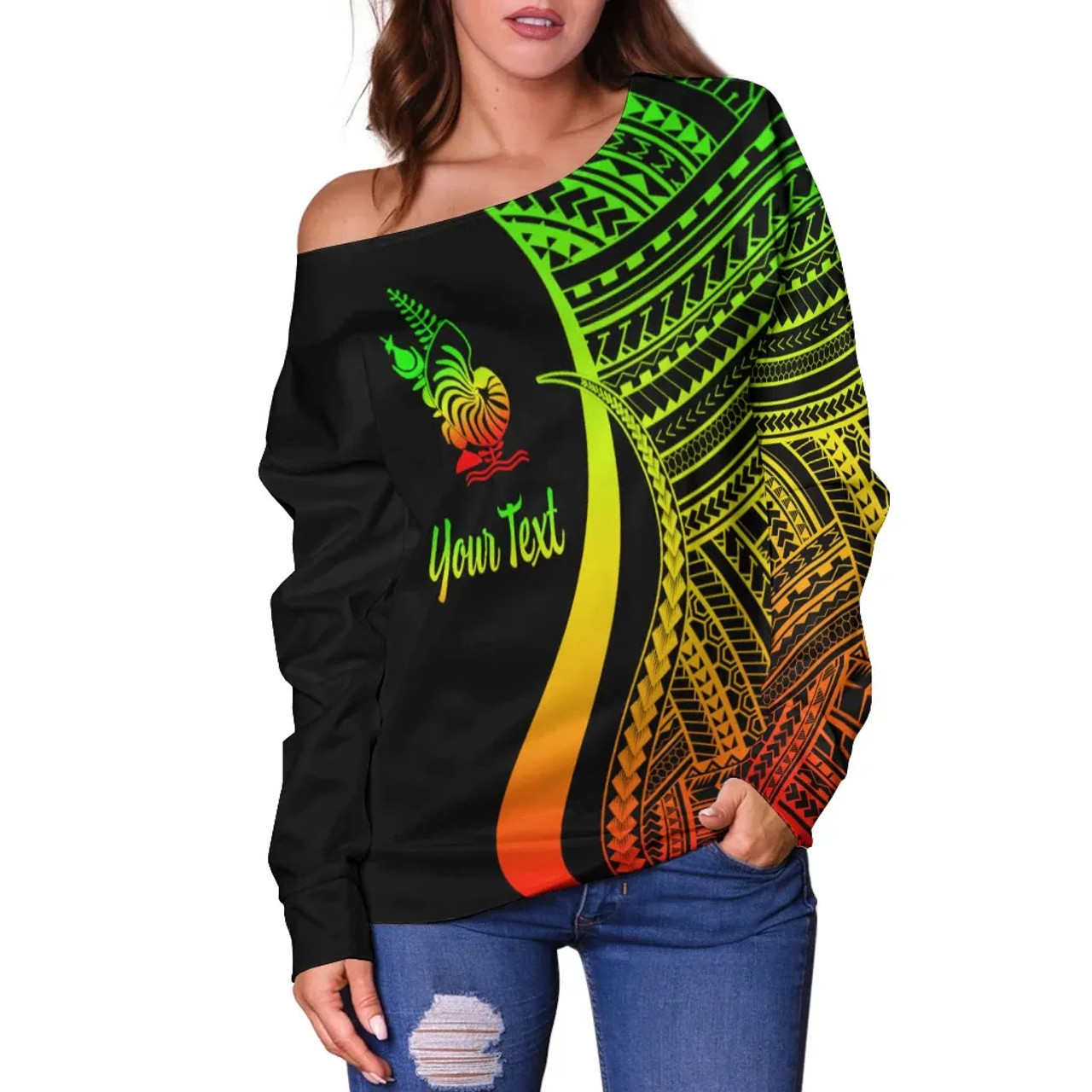 New Caledonia Custom Personalised Women Off Shoulder Sweater - Reggae Polynesian Tentacle Tribal Pattern 2