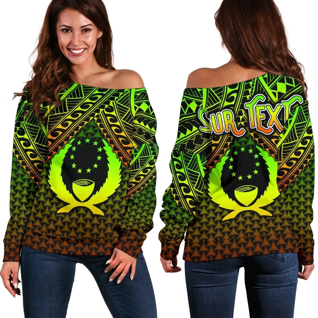 Polynesian Pohnpei Personalised Off Shoulder Sweater - Reggae Vintage Polynesian Patterns 2