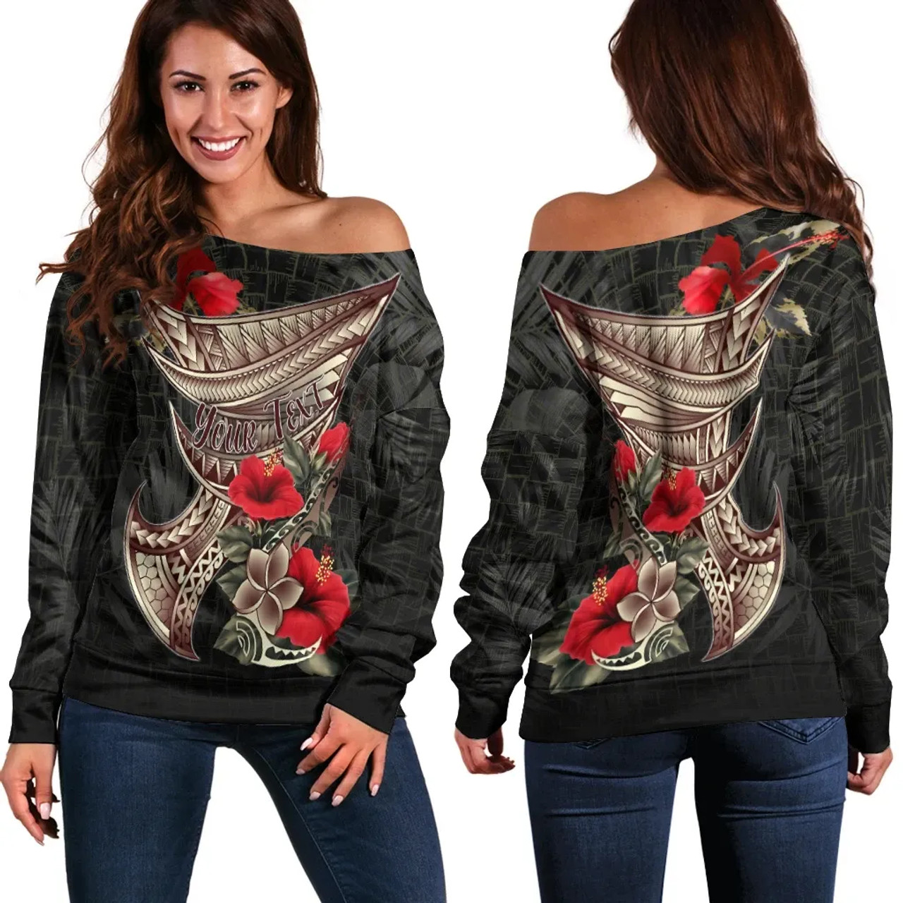 Polynesian Custom Personalised Women Off Shoulder Sweater - Polynesian Tribal Vintage Style 2