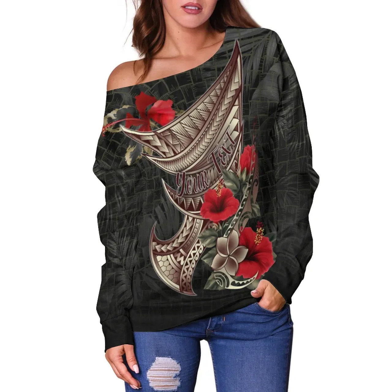 Polynesian Custom Personalised Women Off Shoulder Sweater - Polynesian Tribal Vintage Style 3