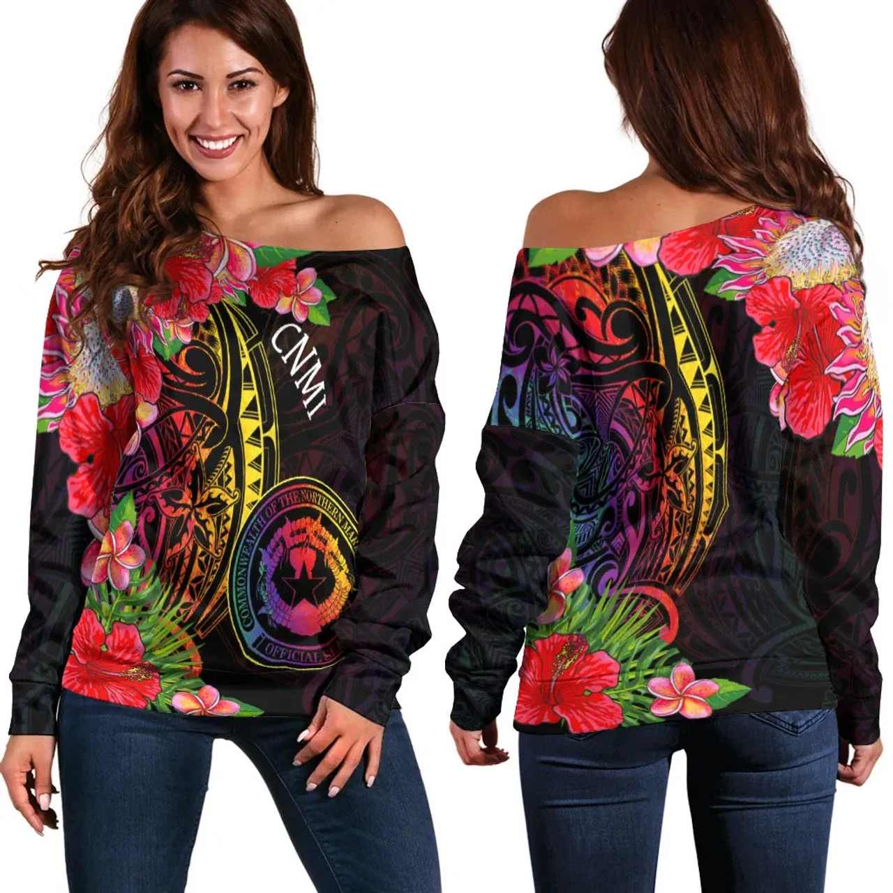 Northern Mariana Islands Women Off Shoulder Sweater - Tropical Hippie Style 1