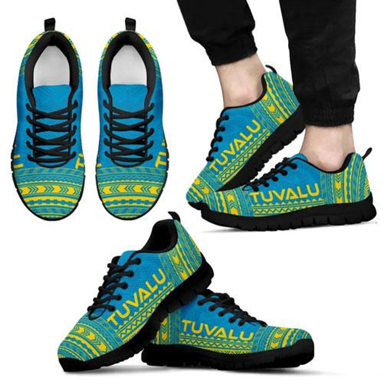 Tuvalu Sneakers - Tuvalu Polynesian Chief Tattoo Blue Yellow Version 2