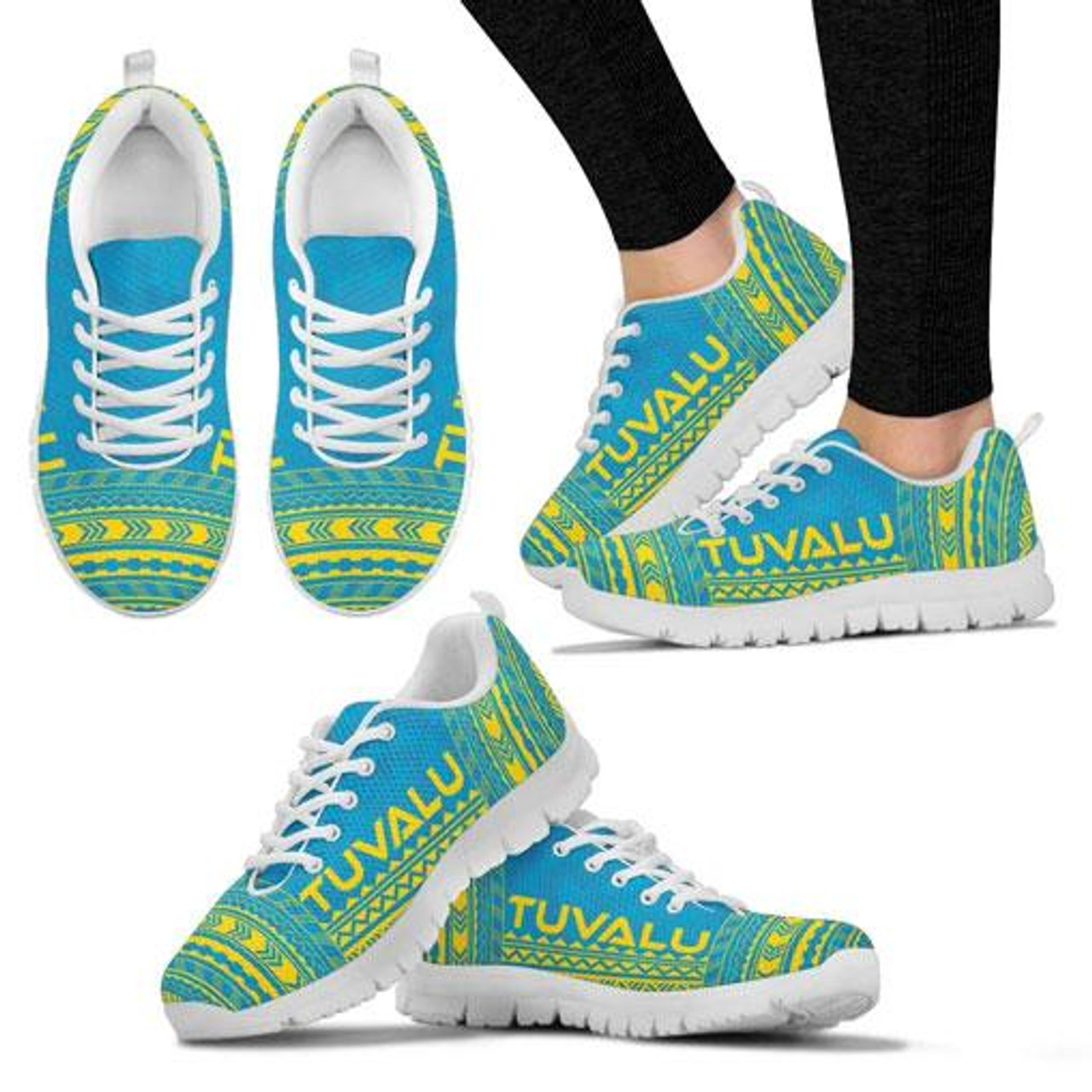 Tuvalu Sneakers - Tuvalu Polynesian Chief Tattoo Blue Yellow Version 3