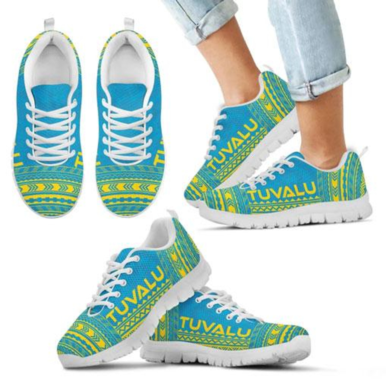 Tuvalu Sneakers - Tuvalu Polynesian Chief Tattoo Blue Yellow Version 5