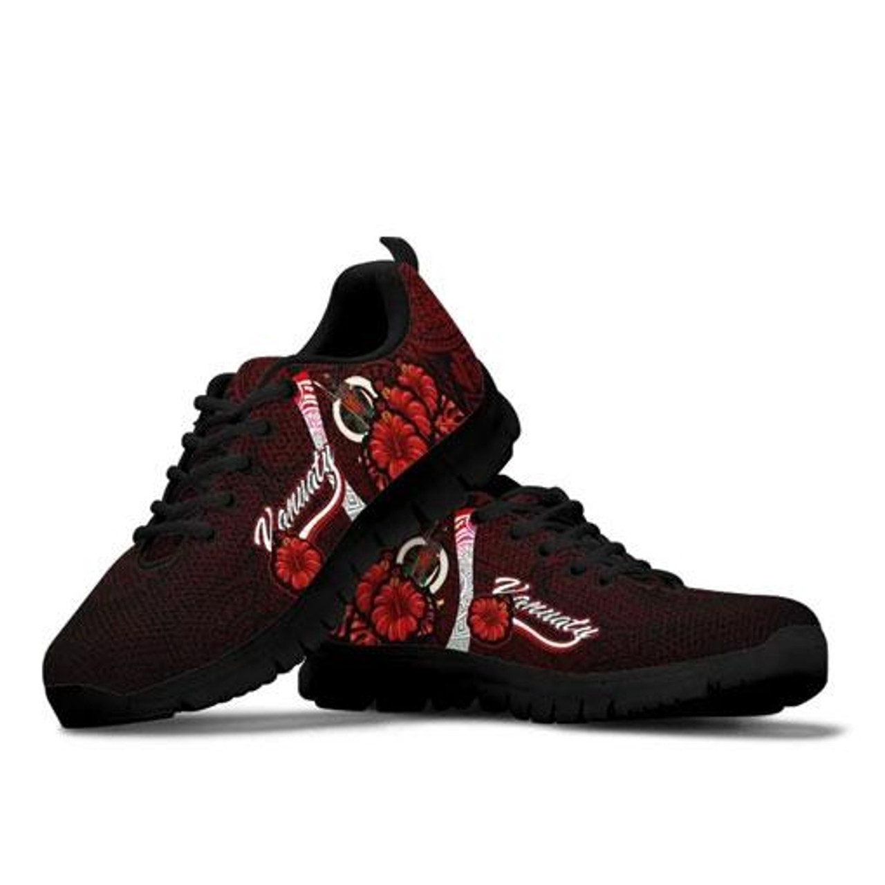 Vanuatu Polynesian Sneakers - Coat Of Arm With Hibiscus 2