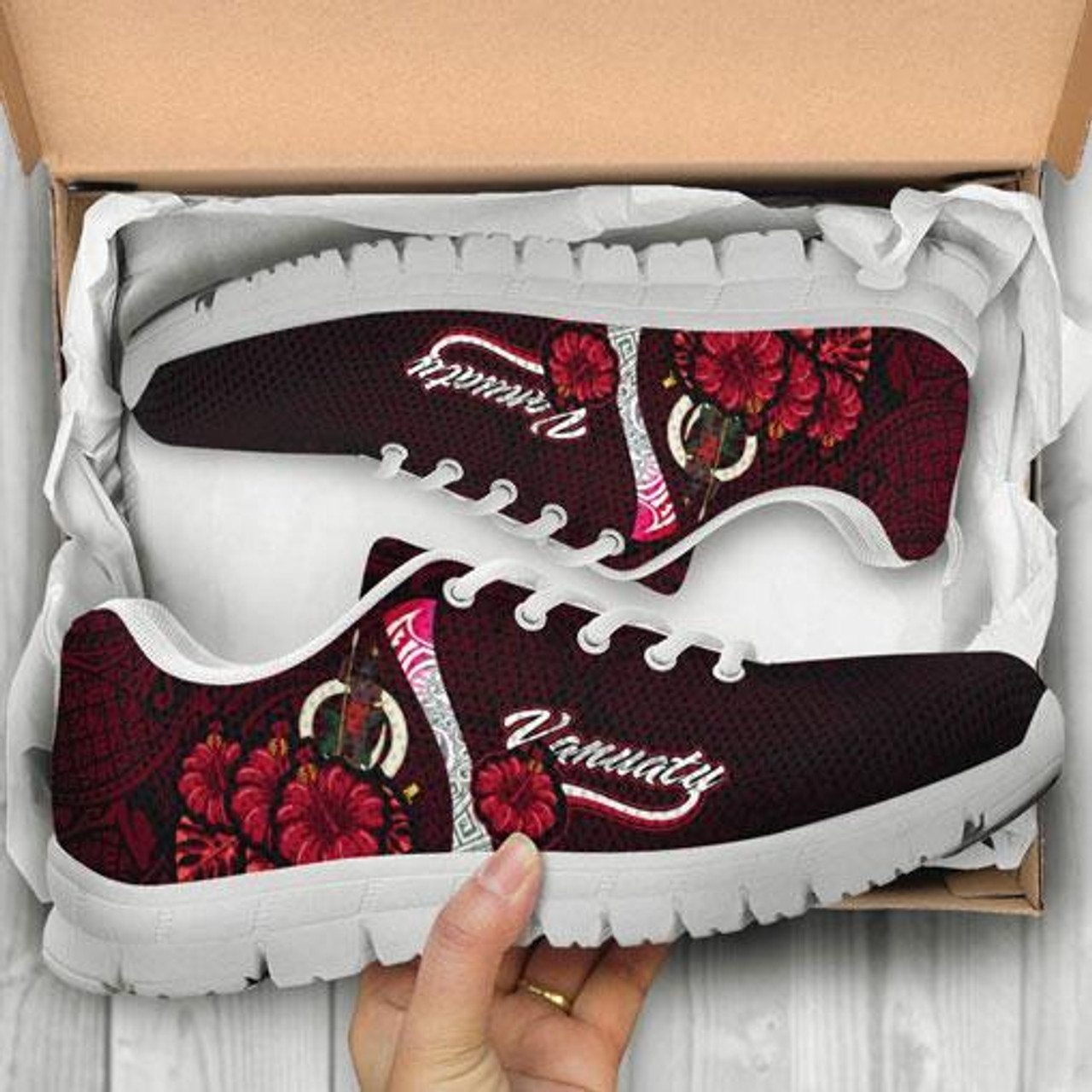 Vanuatu Polynesian Sneakers - Coat Of Arm With Hibiscus 10