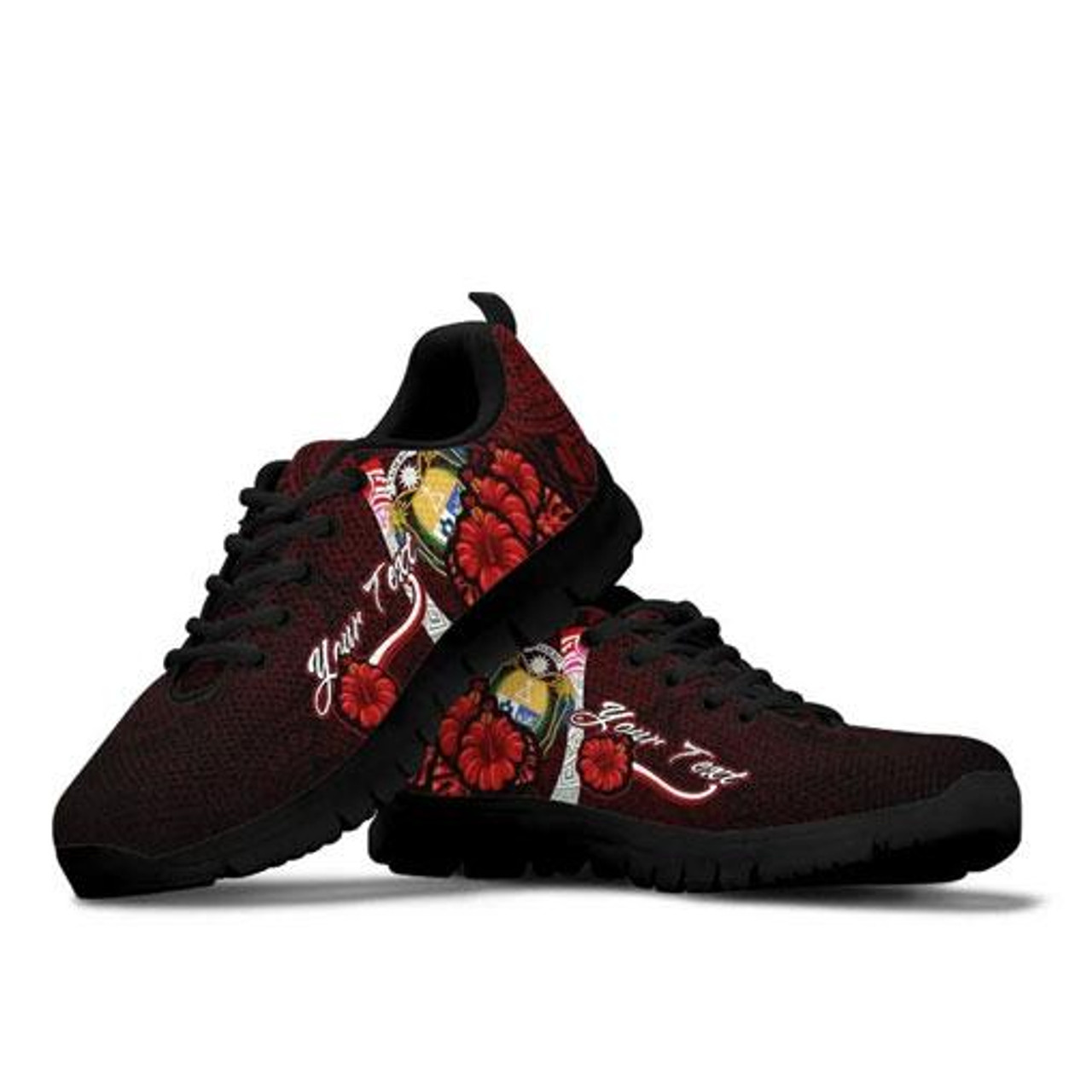 Nauru Polynesian Custom Personalised Sneakers - Coat Of Arm With Hibiscus 2