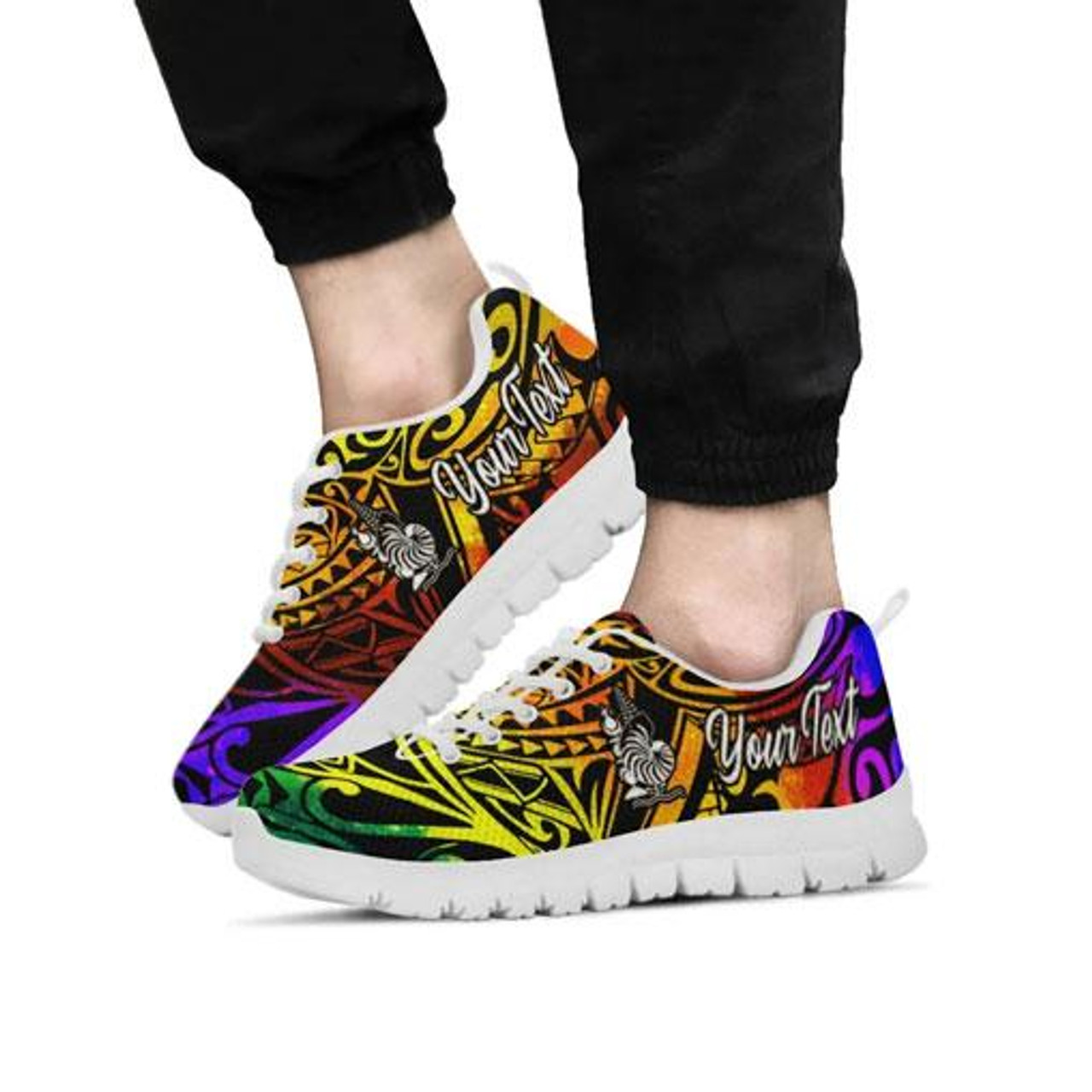 New Caledonia Custom Personalised Sneakers - Rainbow Polynesian Pattern 6