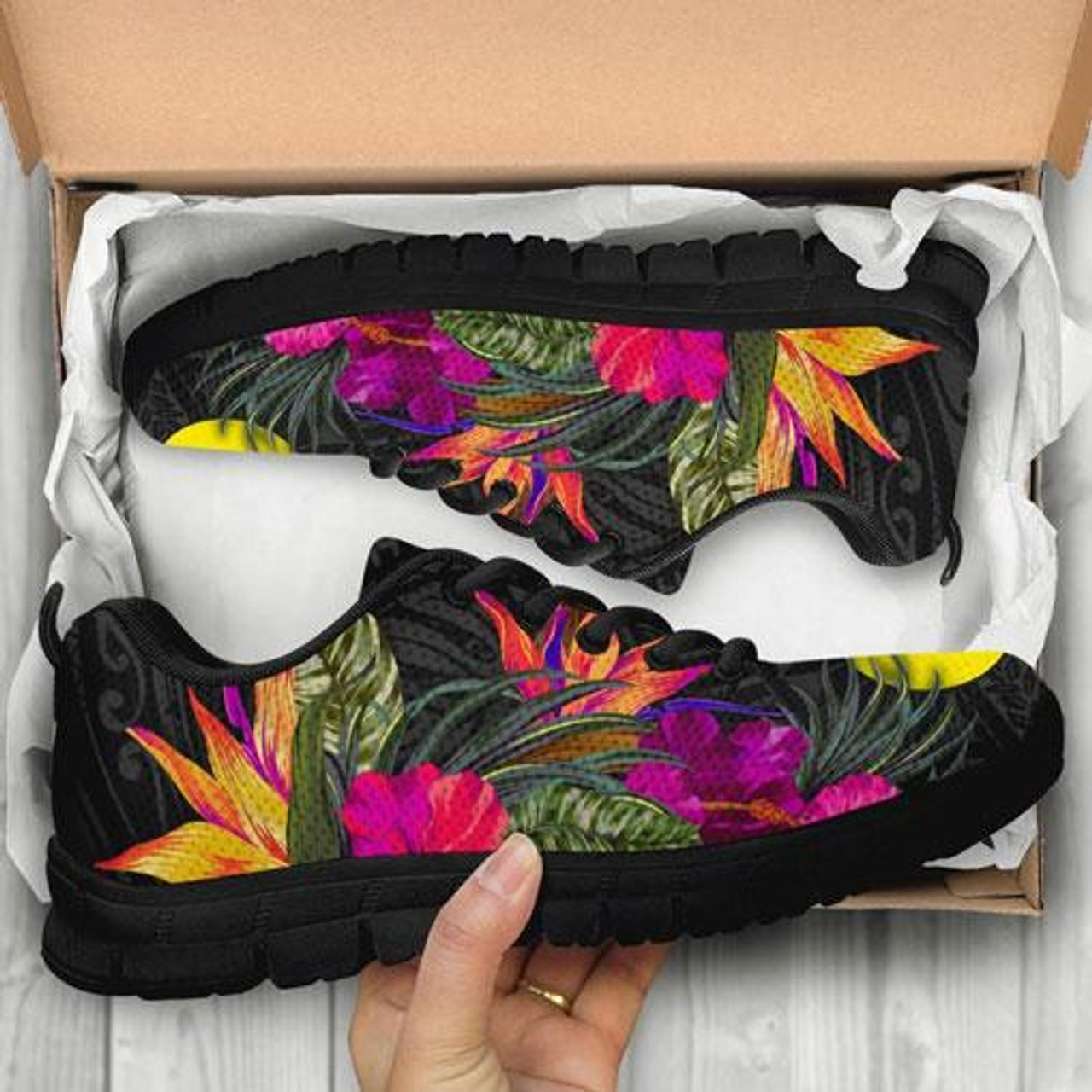 New Caledonia Sneakers - Polynesian Hibiscus Pattern 3