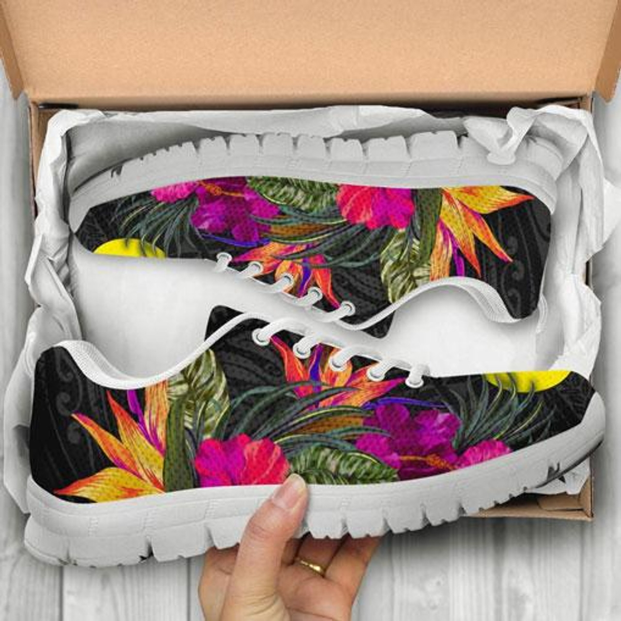 New Caledonia Sneakers - Polynesian Hibiscus Pattern 8