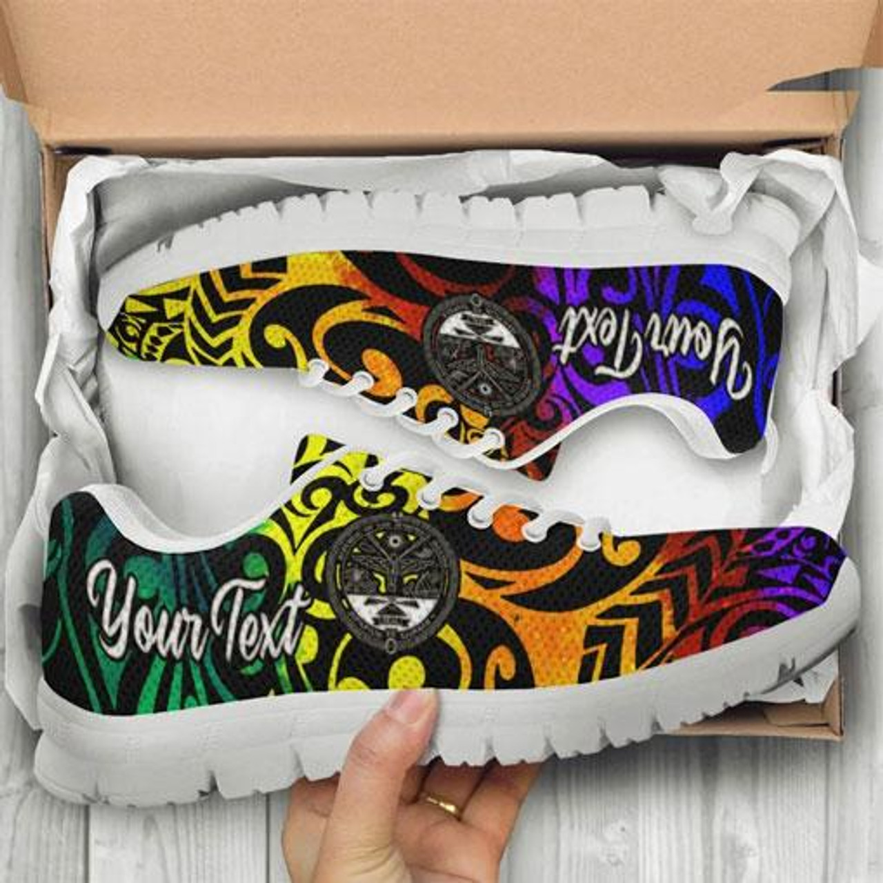 Marshall Islands Custom Personalised Sneakers - Rainbow Polynesian Pattern Crest 10