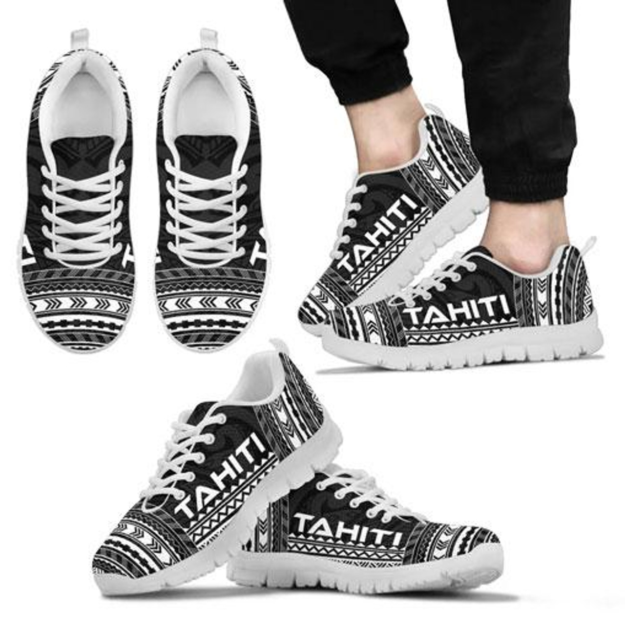 Tahiti Sneakers - Tahiti Polynesian Chief Tattoo Black Version 1