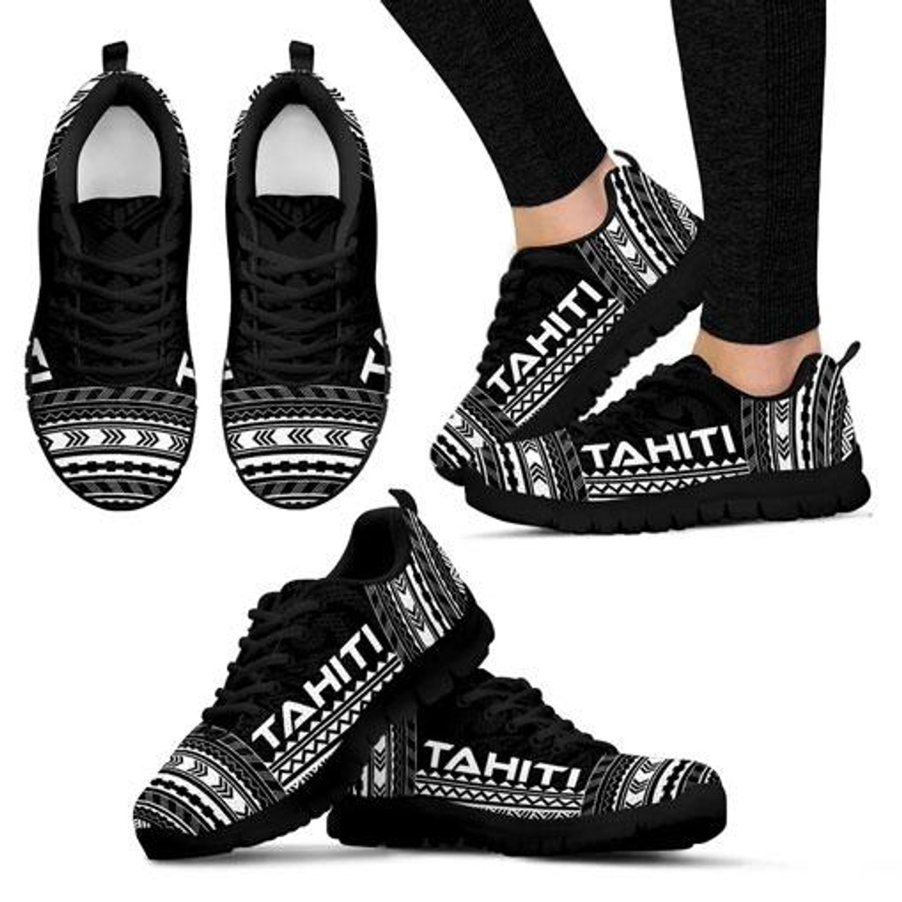 Tahiti Sneakers - Tahiti Polynesian Chief Tattoo Black Version 4