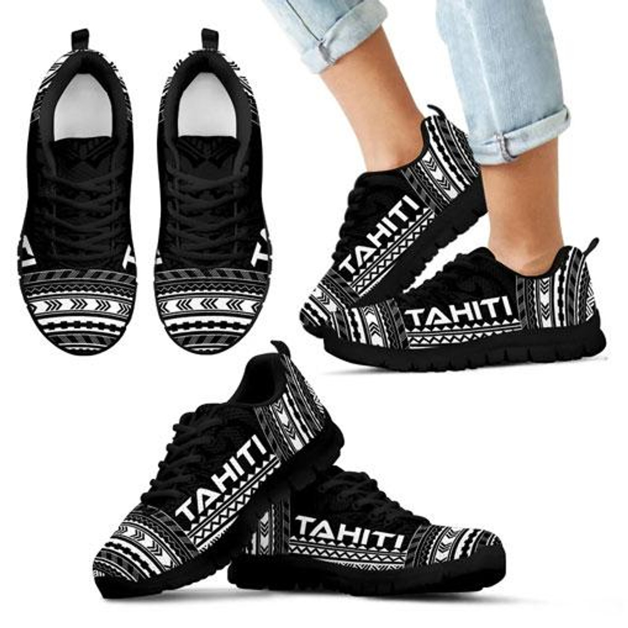 Tahiti Sneakers - Tahiti Polynesian Chief Tattoo Black Version 6