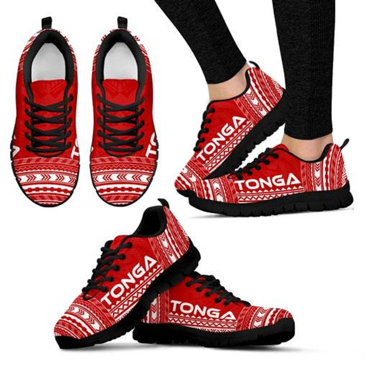 Tonga Sneakers - Tonga Polynesian Chief Tattoo Red Version 4