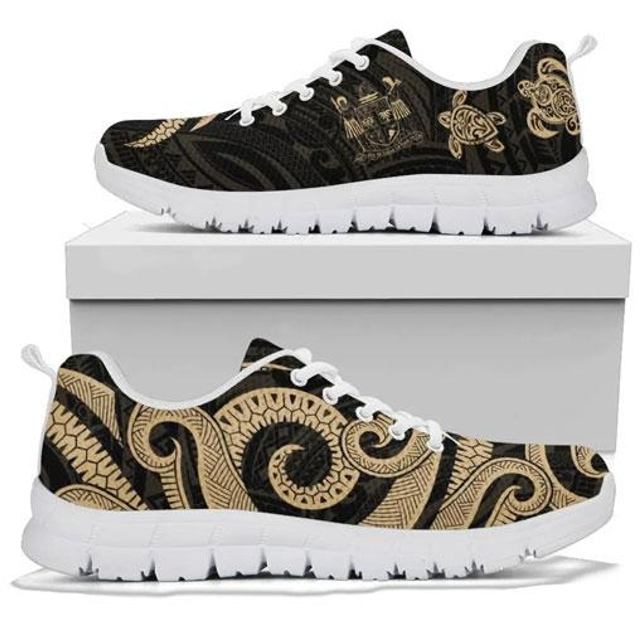 Fiji Polynesian Sneakers - Gold Tentacle Turtle Crest 8