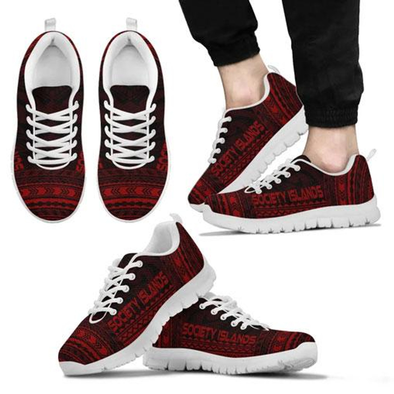 Society Islands Sneakers - Society Islands Polynesian Chief Tattoo Deep Red Version 1