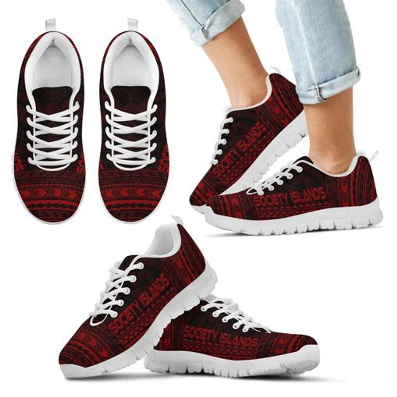 Society Islands Sneakers - Society Islands Polynesian Chief Tattoo Deep Red Version 5