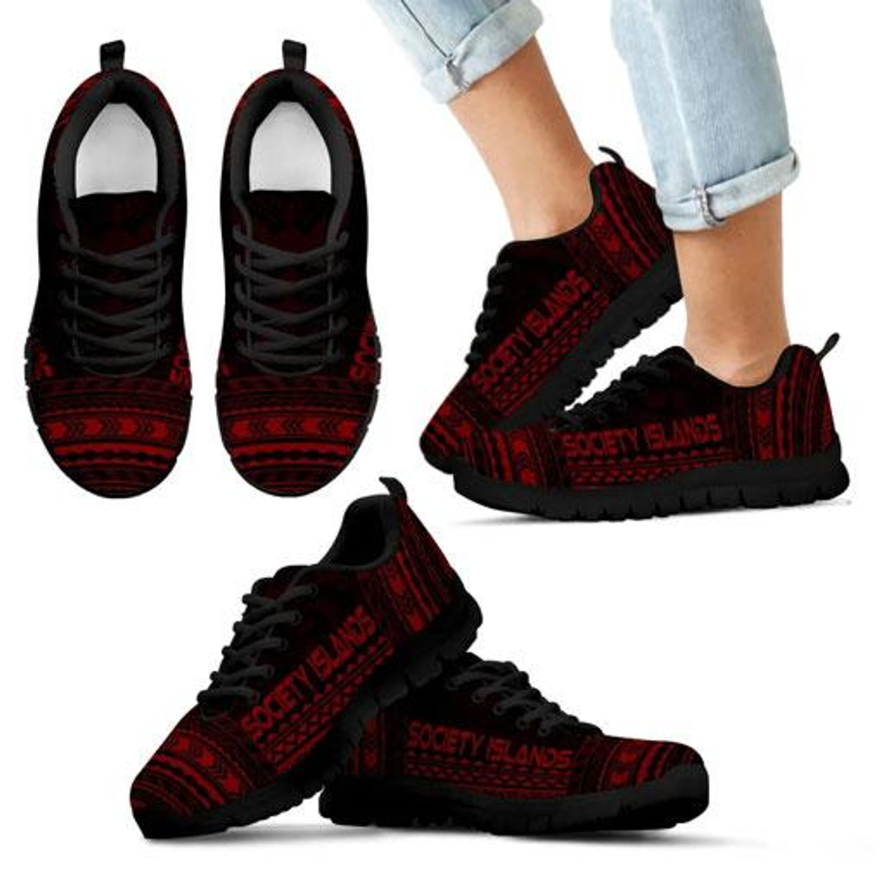 Society Islands Sneakers - Society Islands Polynesian Chief Tattoo Deep Red Version 6