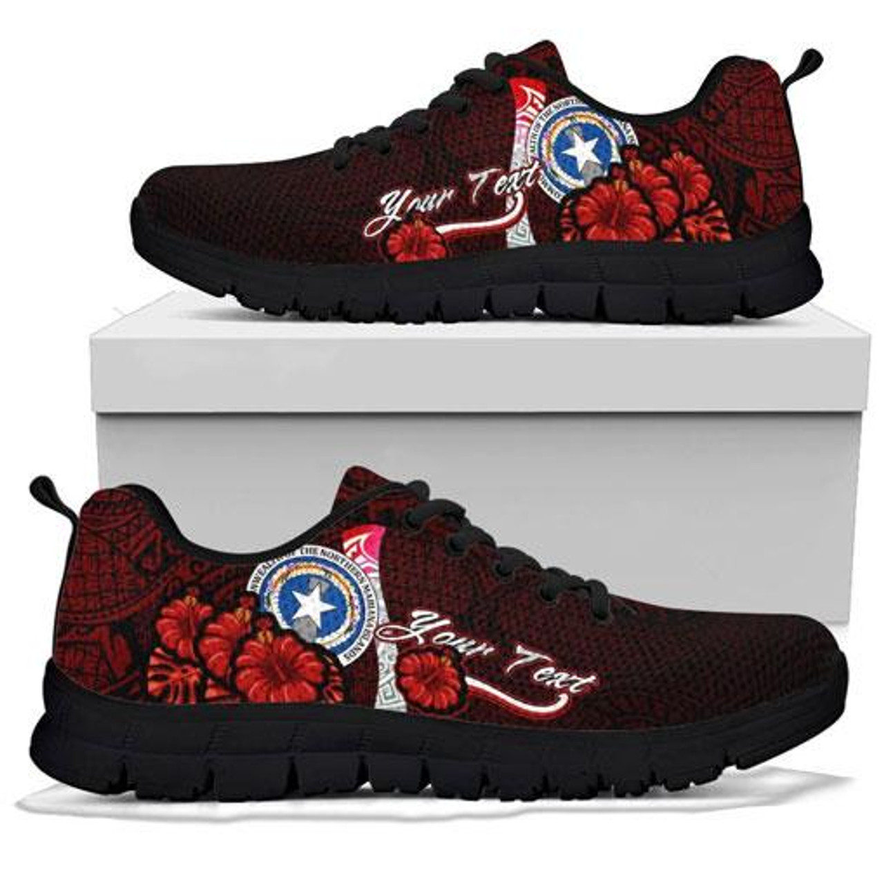 Northern Mariana Islands Polynesian Custom Personalised Sneakers - Coat Of Arm With Hibiscus 3