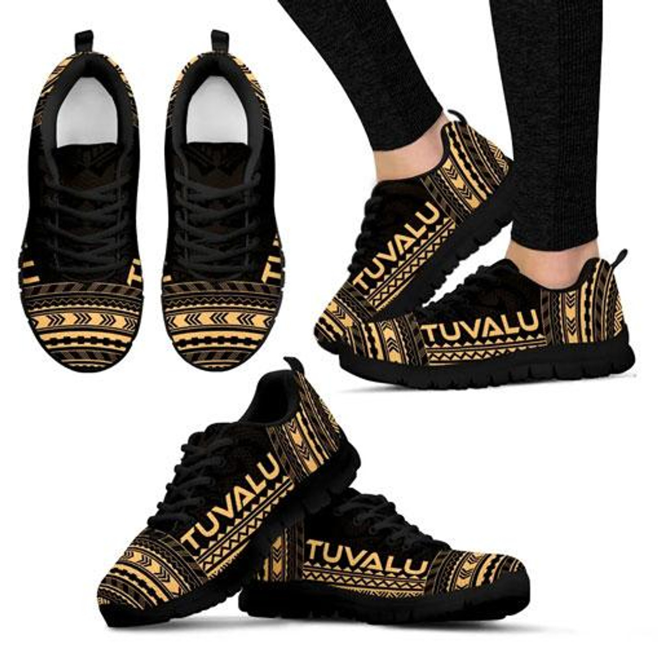 Tuvalu Sneakers - Tuvalu Polynesian Chief Tattoo Gold Version 4