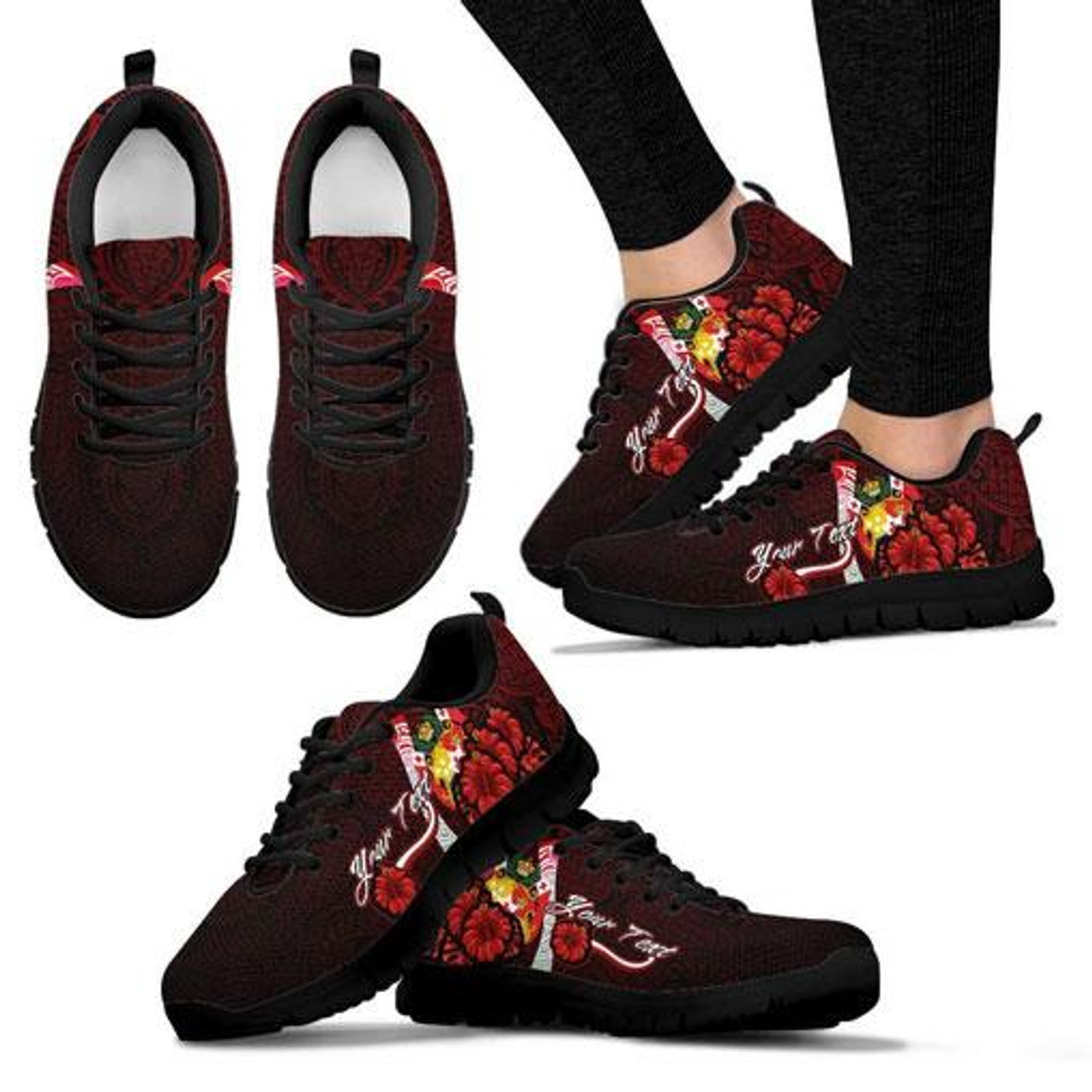 Tonga Polynesian Custom Personalised Sneakers - Coat Of Arm With Hibiscus 4