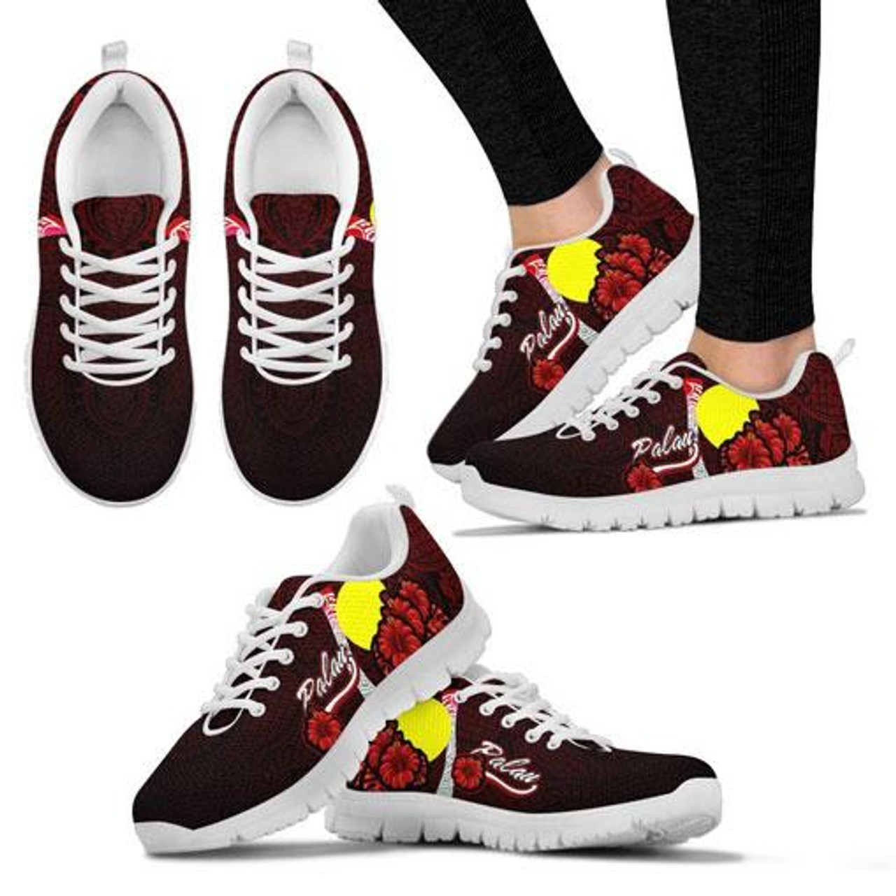 Palau Polynesian Sneakers - Coat Of Arm With Hibiscus 9