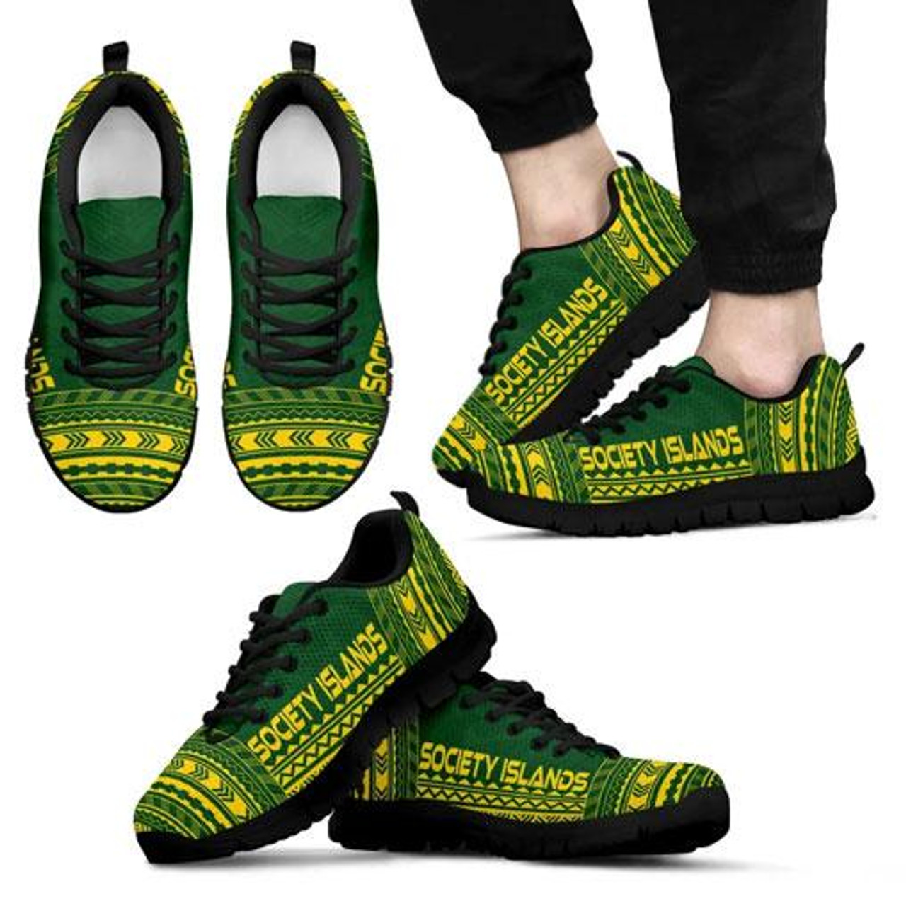 Society Islands Sneakers - Society Islands Polynesian Chief Green Yellow Version 2