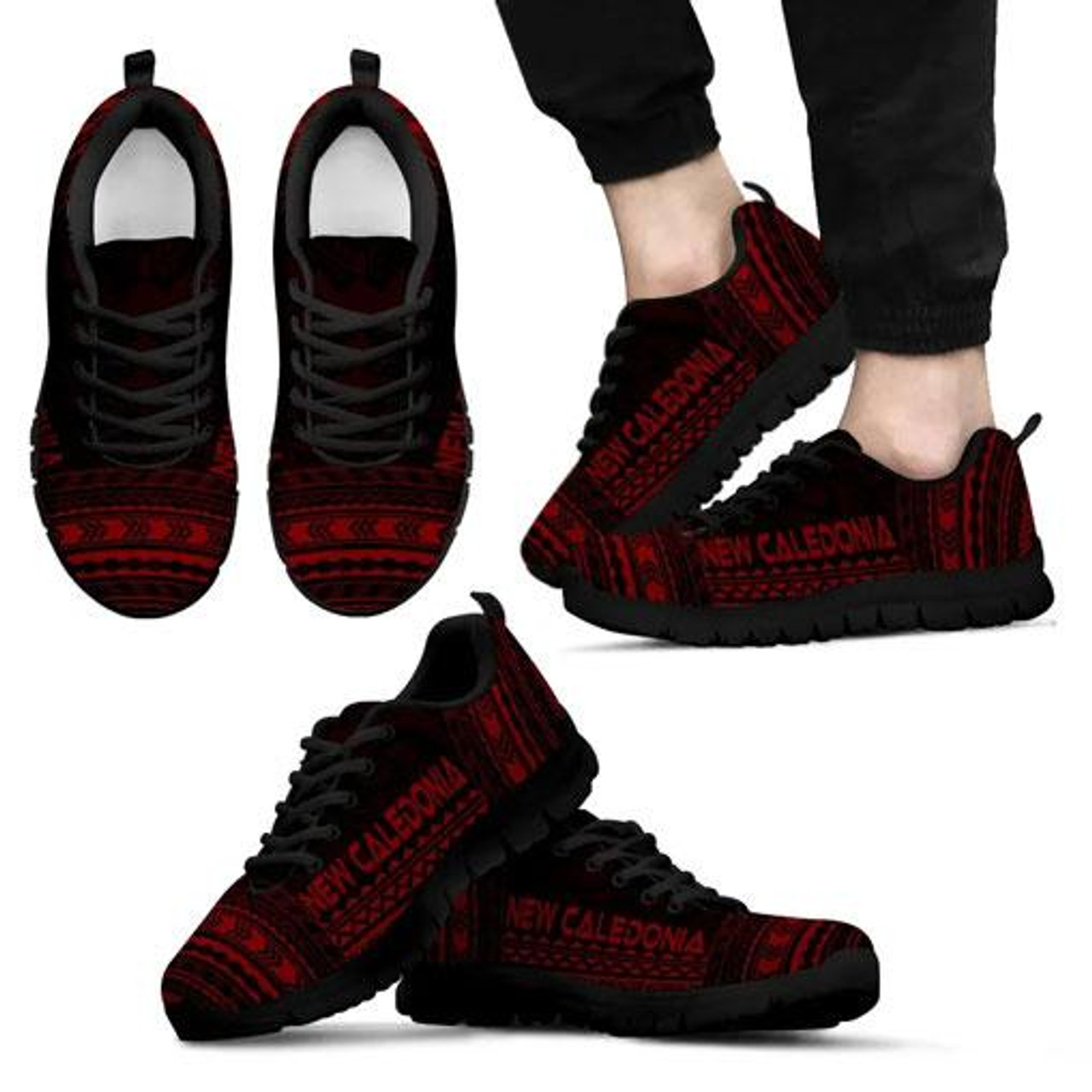 New Caledonia Sneakers - New Caledonia Polynesian Chief Tattoo Deep Red Version 2