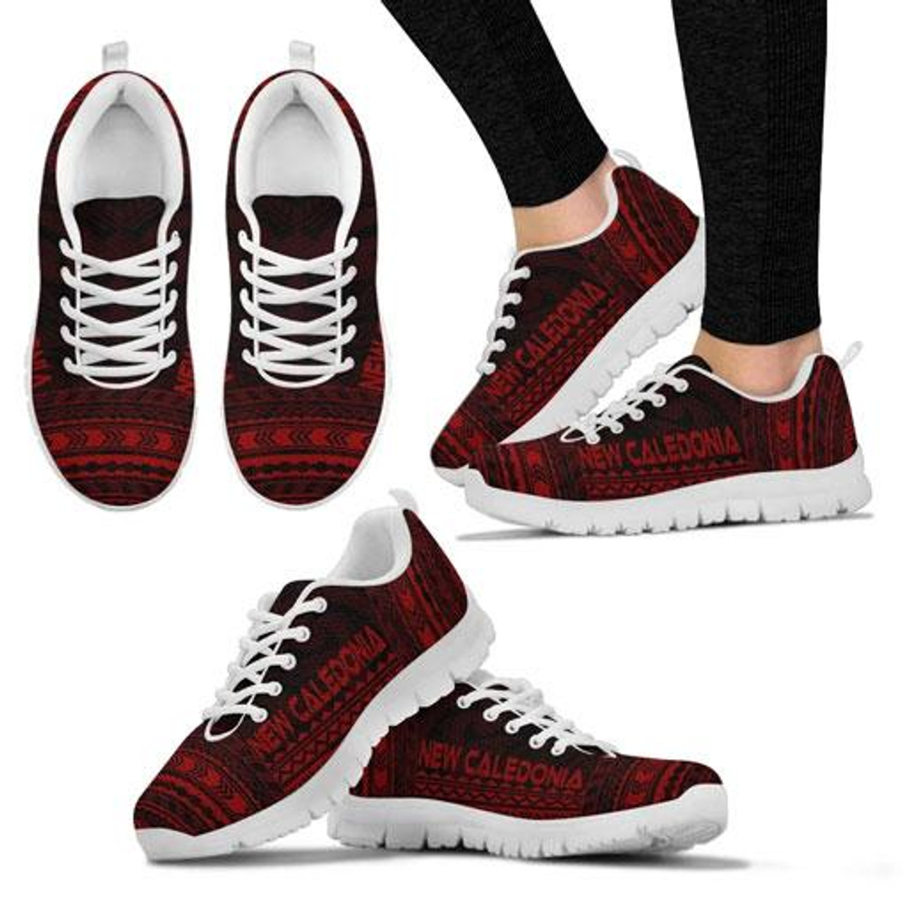 New Caledonia Sneakers - New Caledonia Polynesian Chief Tattoo Deep Red Version 3
