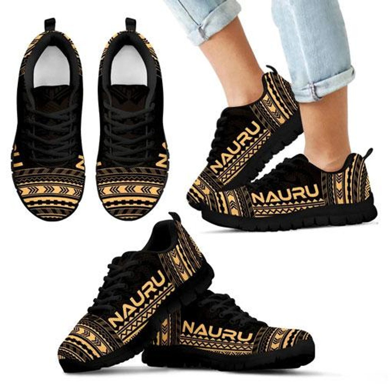 Nauru Sneakers - Nauru Polynesian Chief Tattoo Gold Version 6