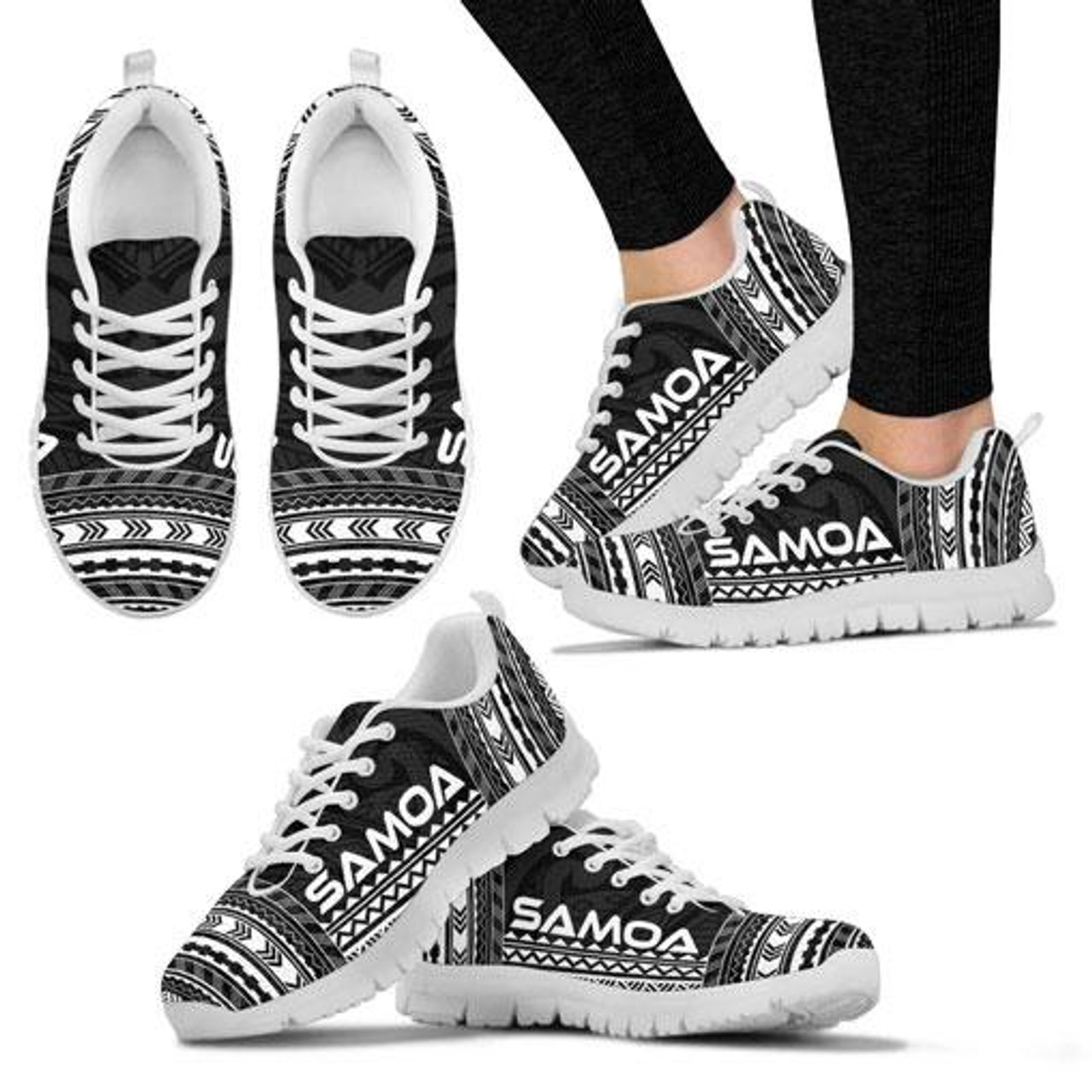 Samoa Sneakers - Samoa Polynesian Chief Tattoo Black Version 3