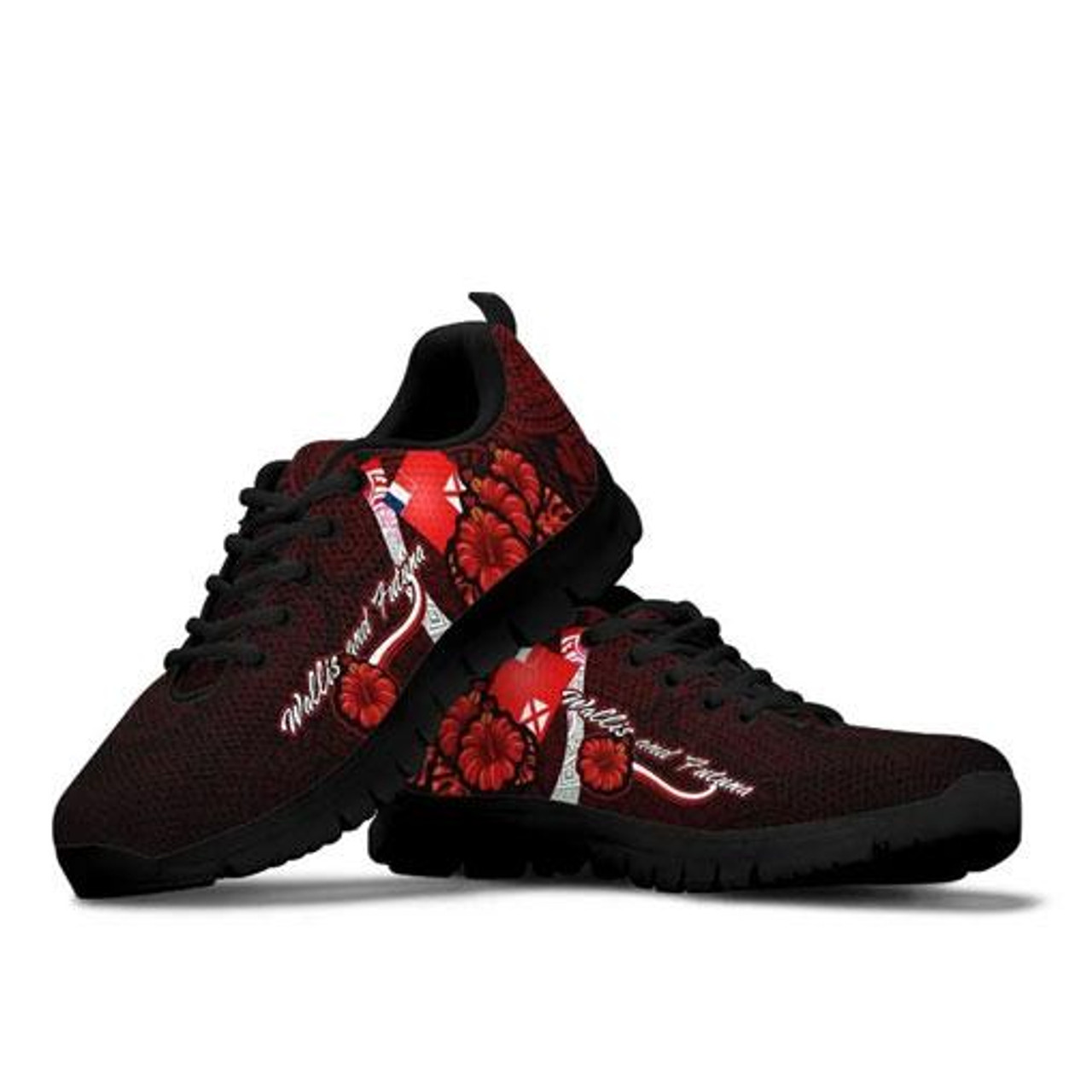 Wallis and Futuna Polynesian Sneakers - Coat Of Arm With Hibiscus 2