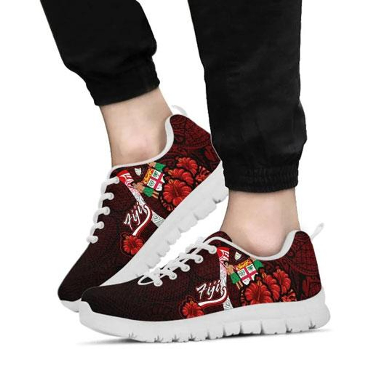 Fiji Polynesian Sneakers - Coat Of Arm With Hibiscus 6