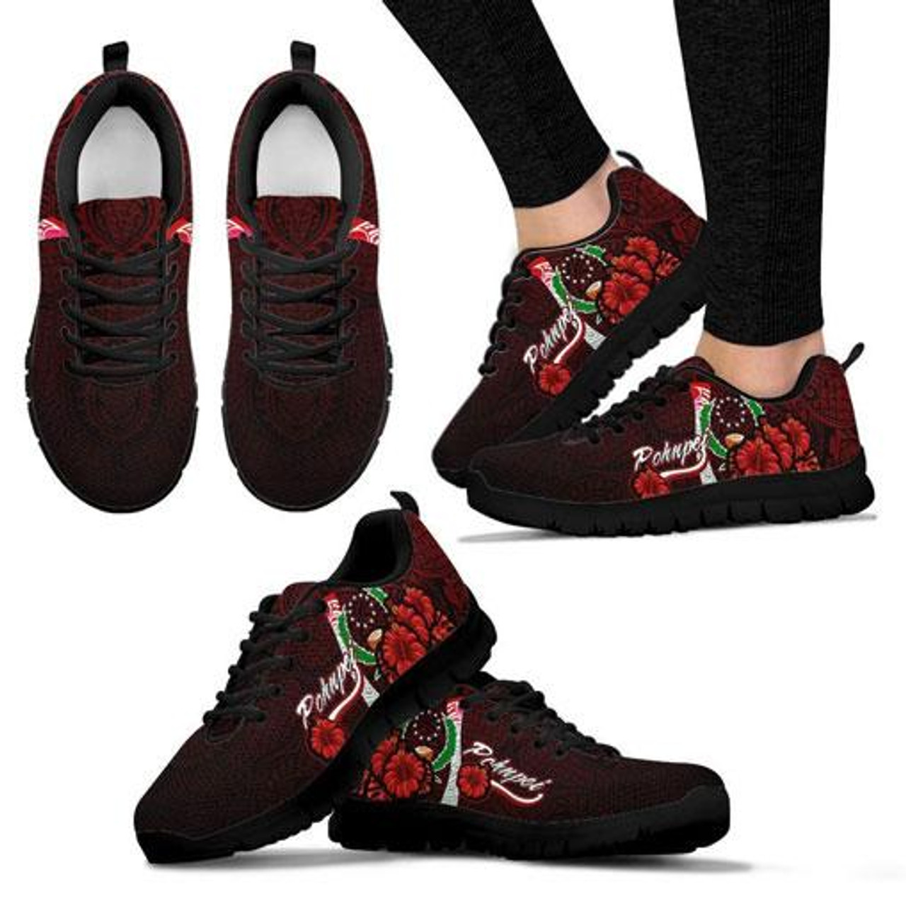 Pohnpei Micronesia Sneakers - Coat Of Arm With Hibiscus 4