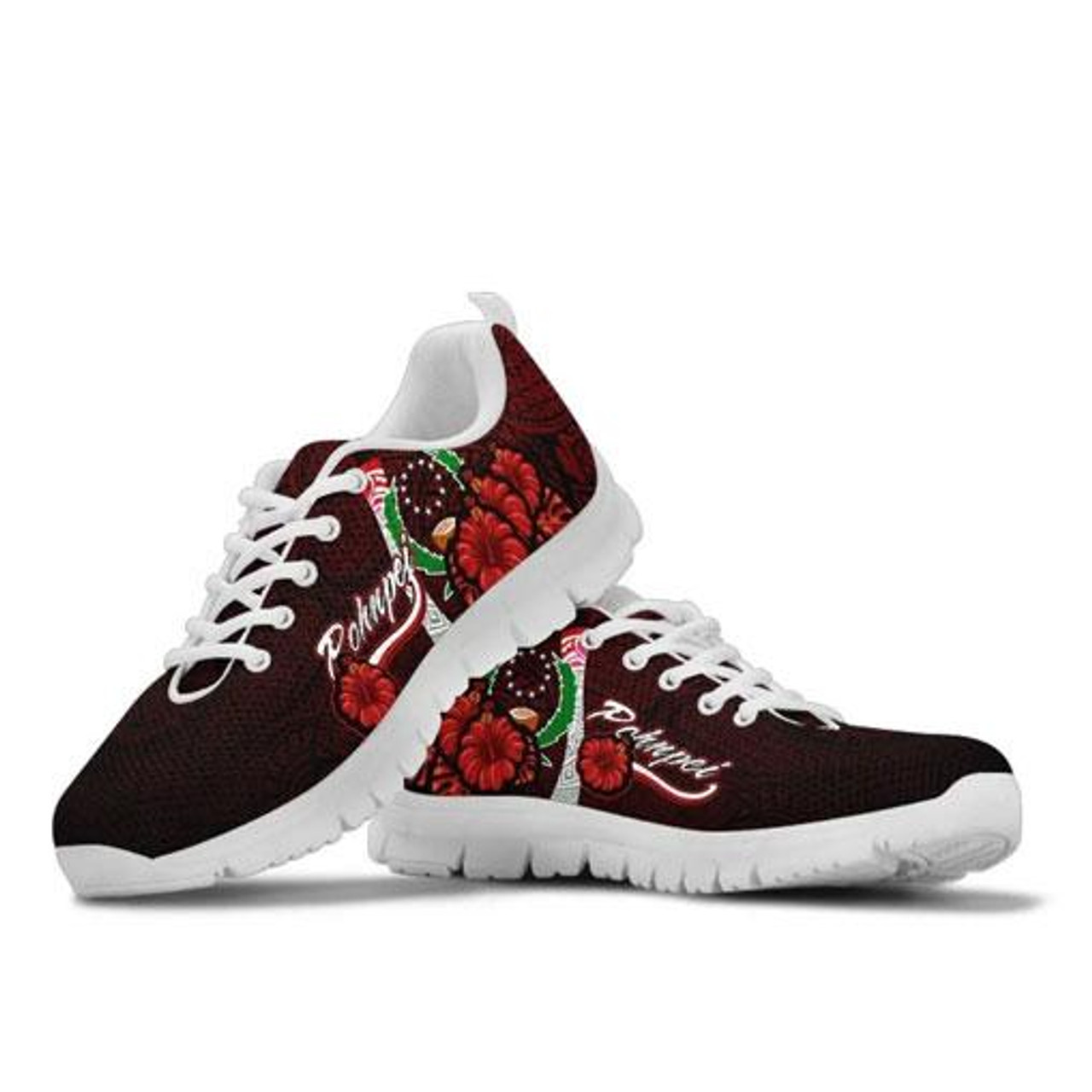 Pohnpei Micronesia Sneakers - Coat Of Arm With Hibiscus 7